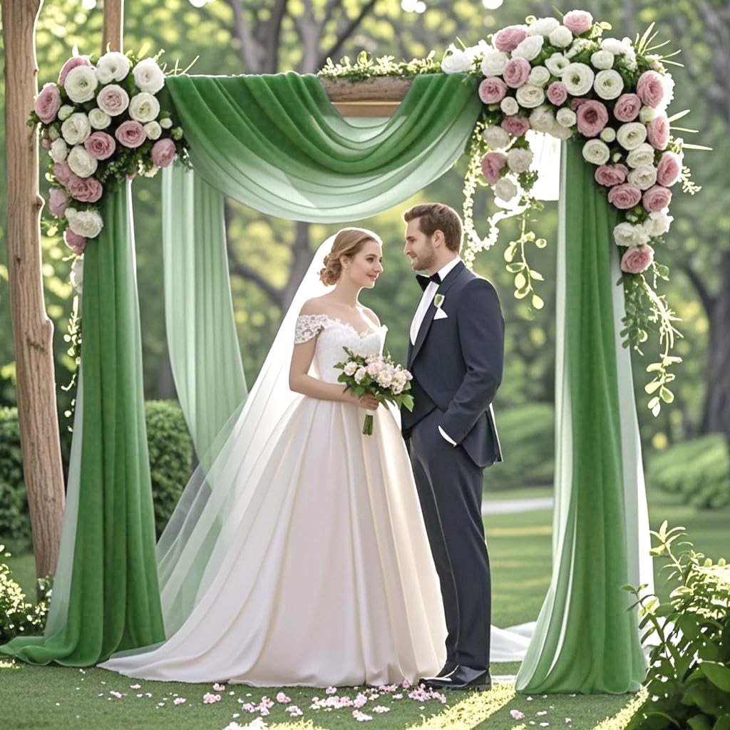 29×20 Ft Green Sheer Curtains Wedding Arch Draping Chiffon Fabric