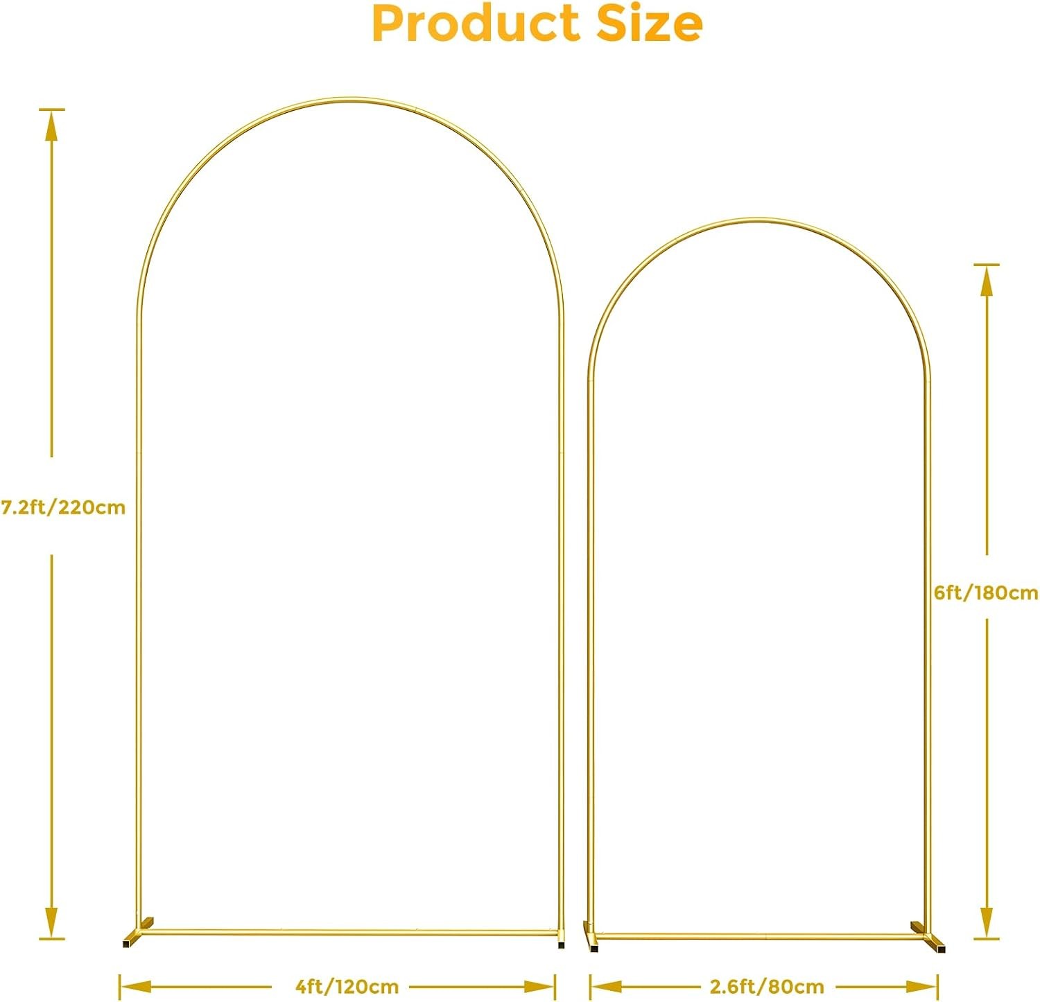 Metal Arch Backdrop Stand 7.2FT+6FT Wedding Arch Frame Gold Wedding Arch
