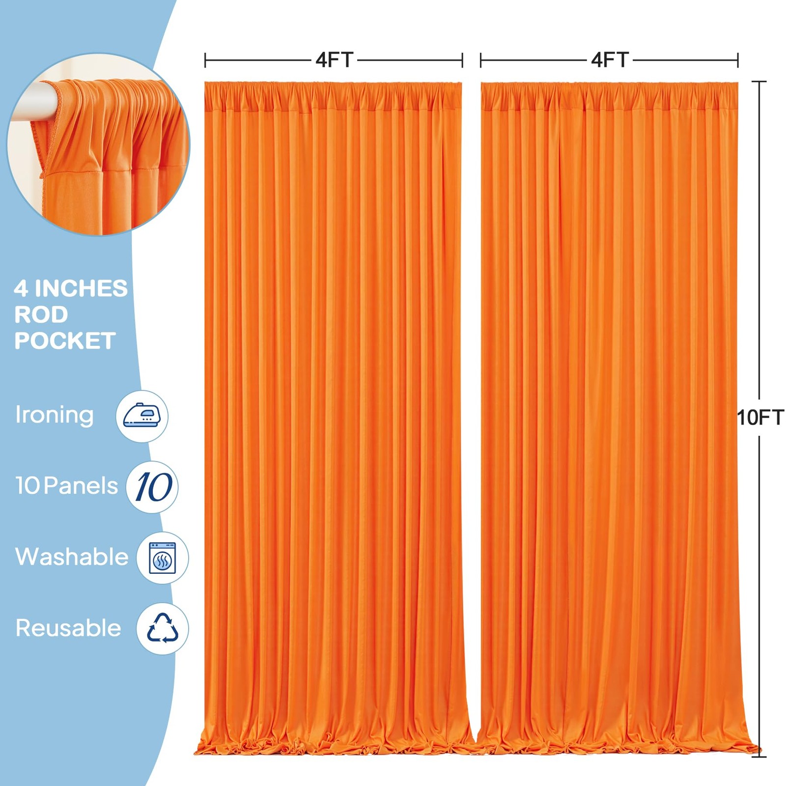 10 Panles Orange Backdrop Curtains – Wrinkle W4′ x H10′(10 panels),