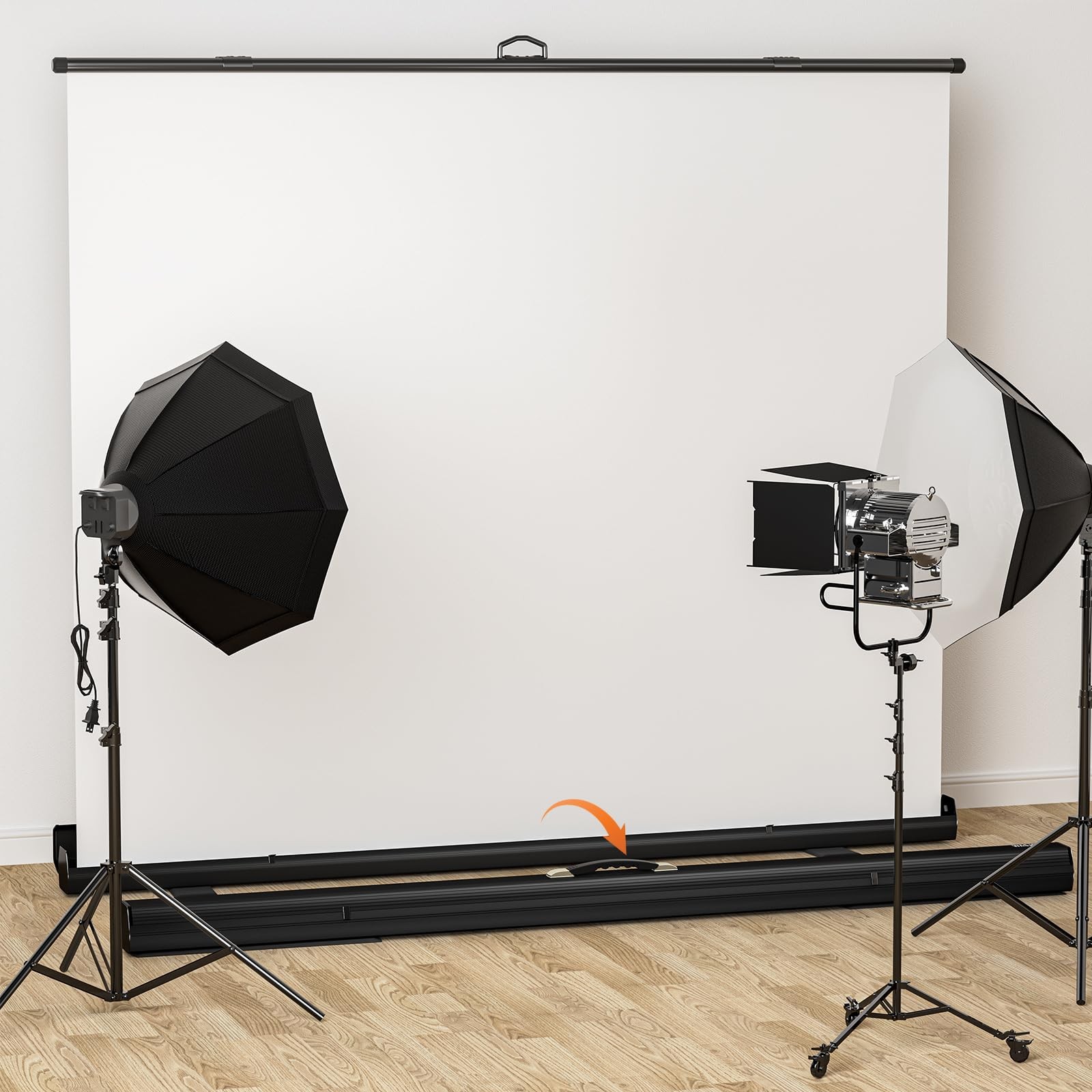 Large Collapsible White Backdrop Screen – 81.5 x 79 in Portable Retractable P…