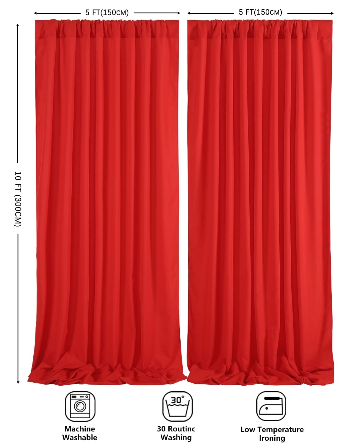 2 PCS 5x10ft Red Wrinkle Free Polyester Photography Backdrop Curtain Drapes