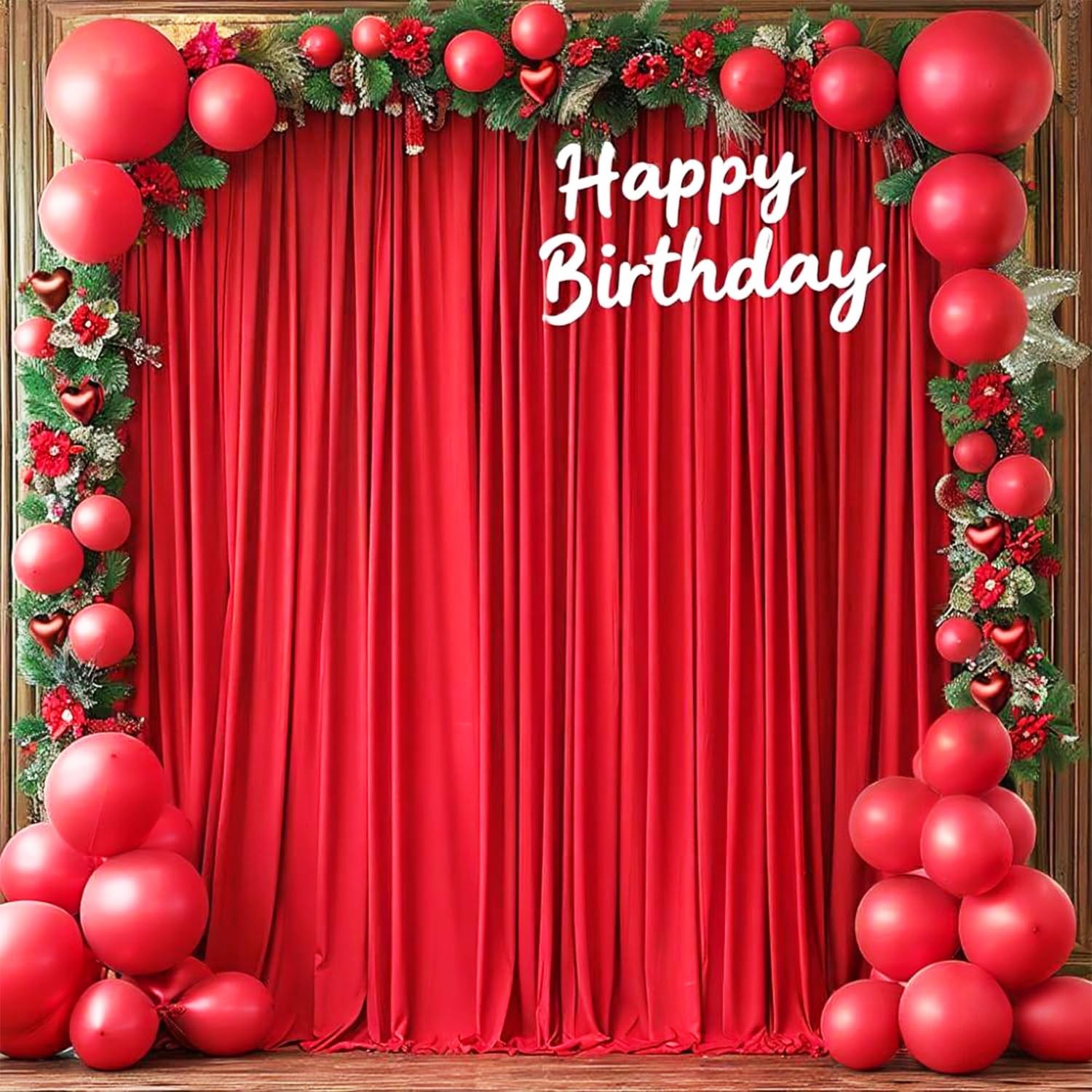 Red Backdrop Curtains For Party Polyester Wrinkle Free Drapes 5x10ft 2 Panels