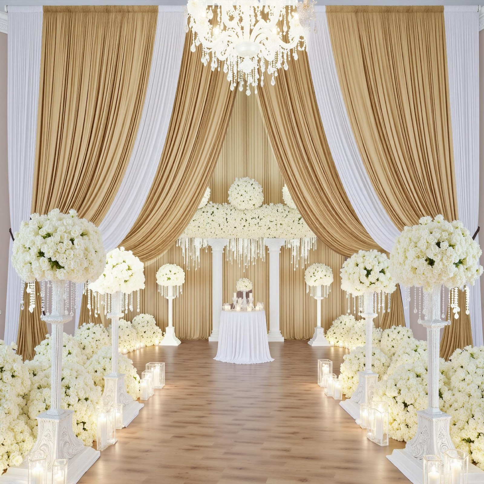 60ft×14ft Long Champagne Backdrop Curtain for 14ft Long_12 Panels,