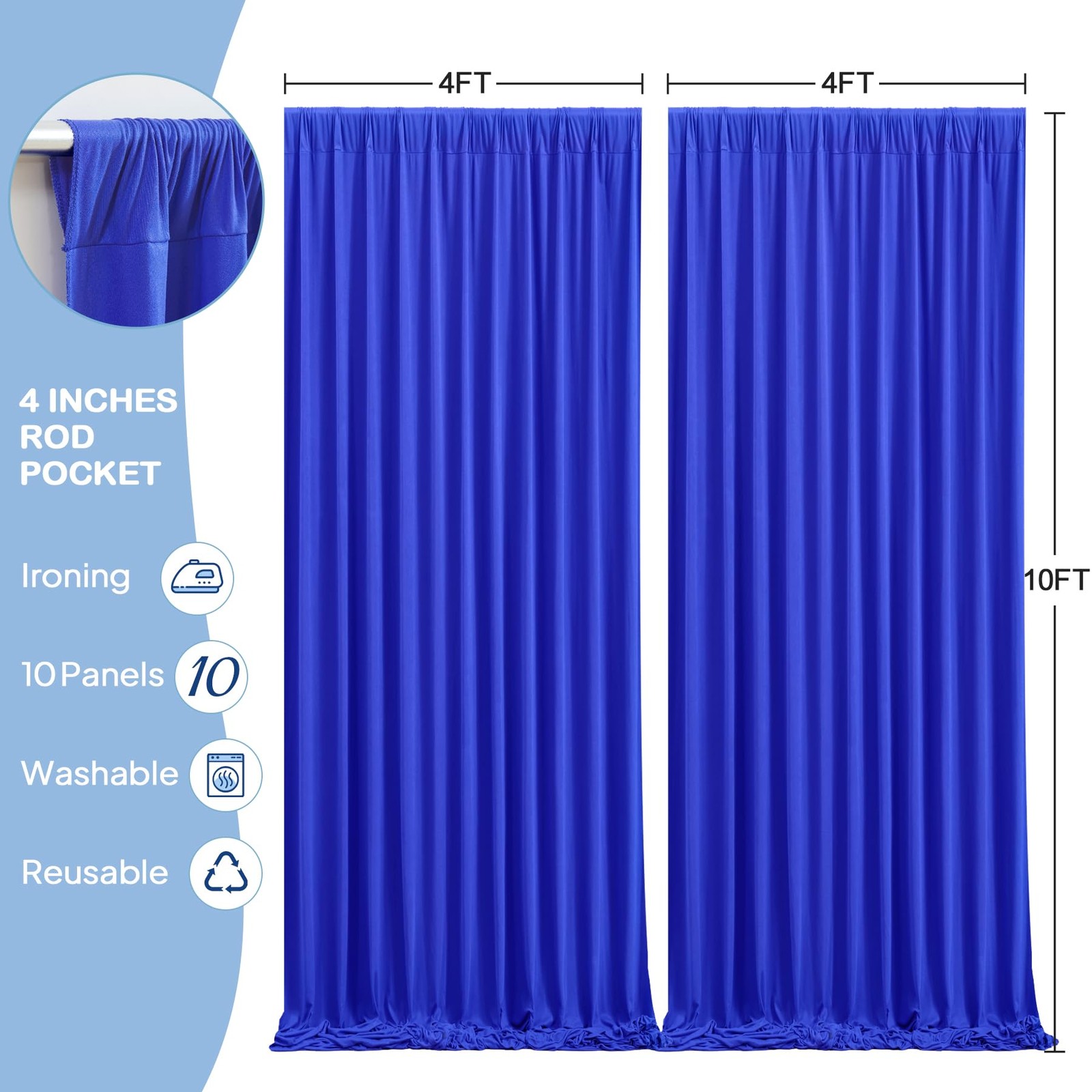 10 Panels Royal Blue Backdrop Curtains – W4′ x H10′(10 panels),