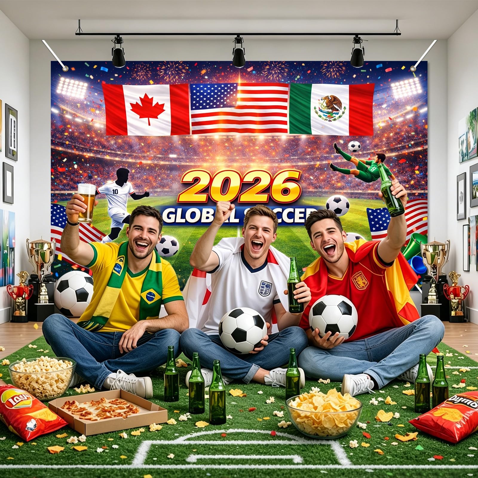 2026 Global Soccer Banner 71×43 Inches Soccer Party Decorations Football Even…