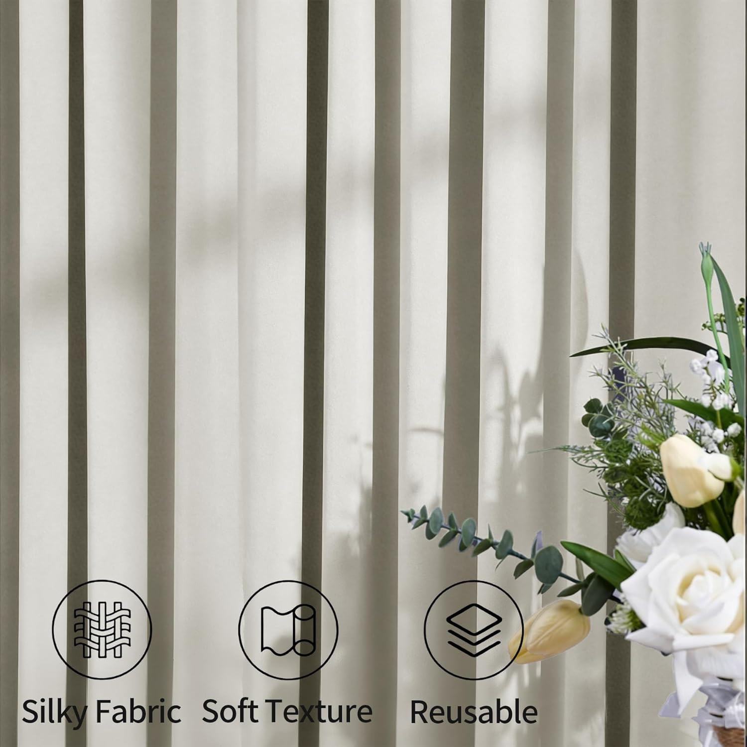 50Ftx15Ft Beige Backdrop Curtains for Parties, Wrinkle Free Polyester Beige Phot