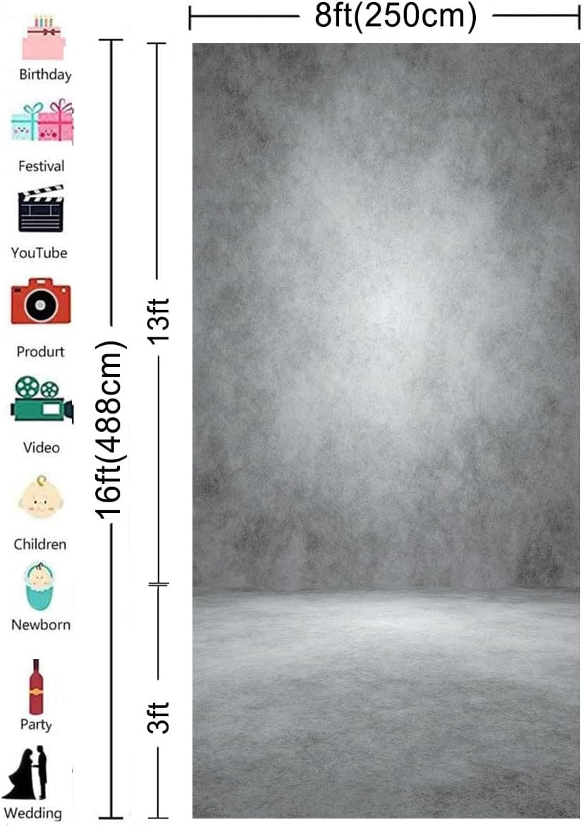 8X16Ft Gray Abstract Photography Backdrops Grey Portrait Photo Studio Prop Backg
