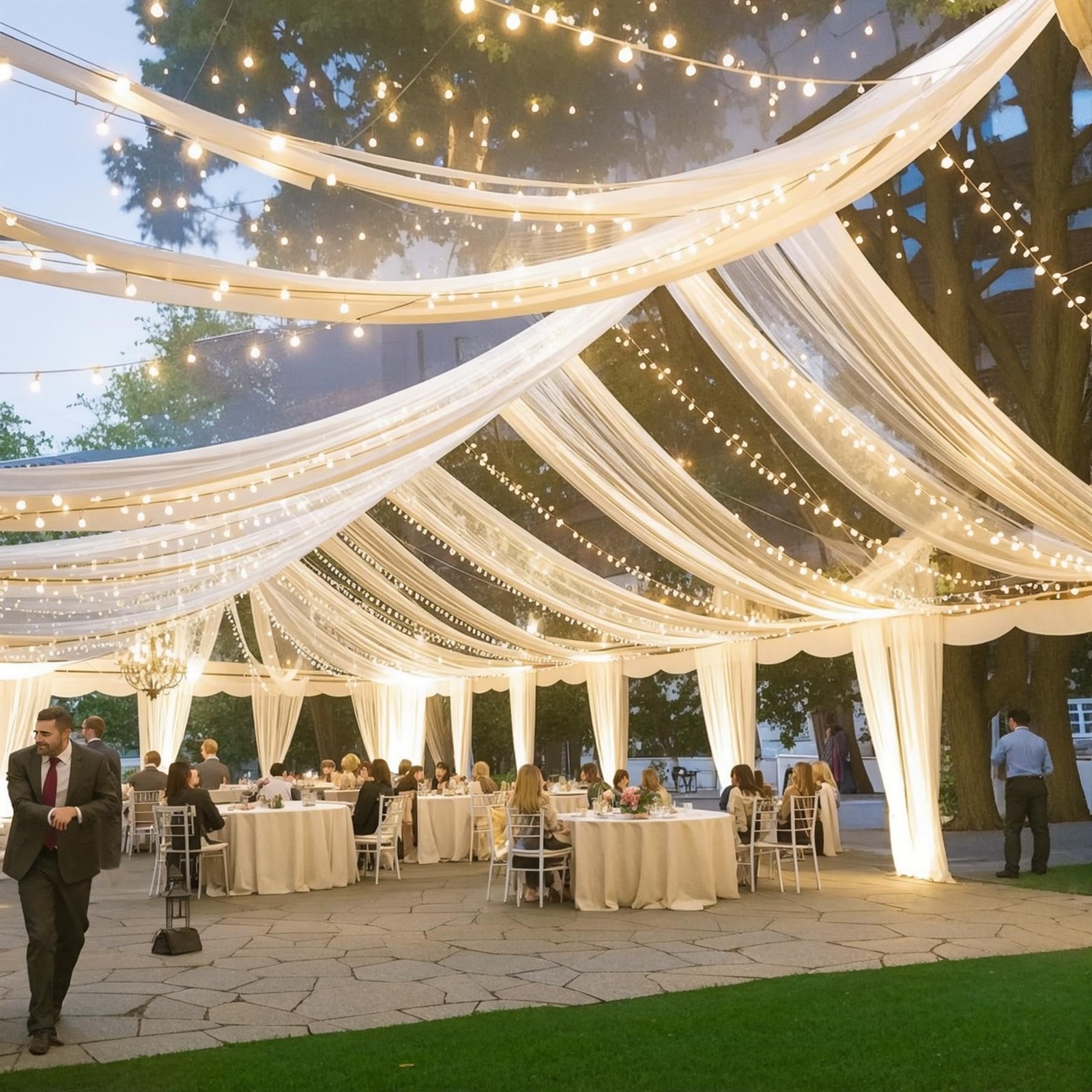 Ivory Ceiling 60″W x 360″L (Pack of 6), Drapes + Lights String