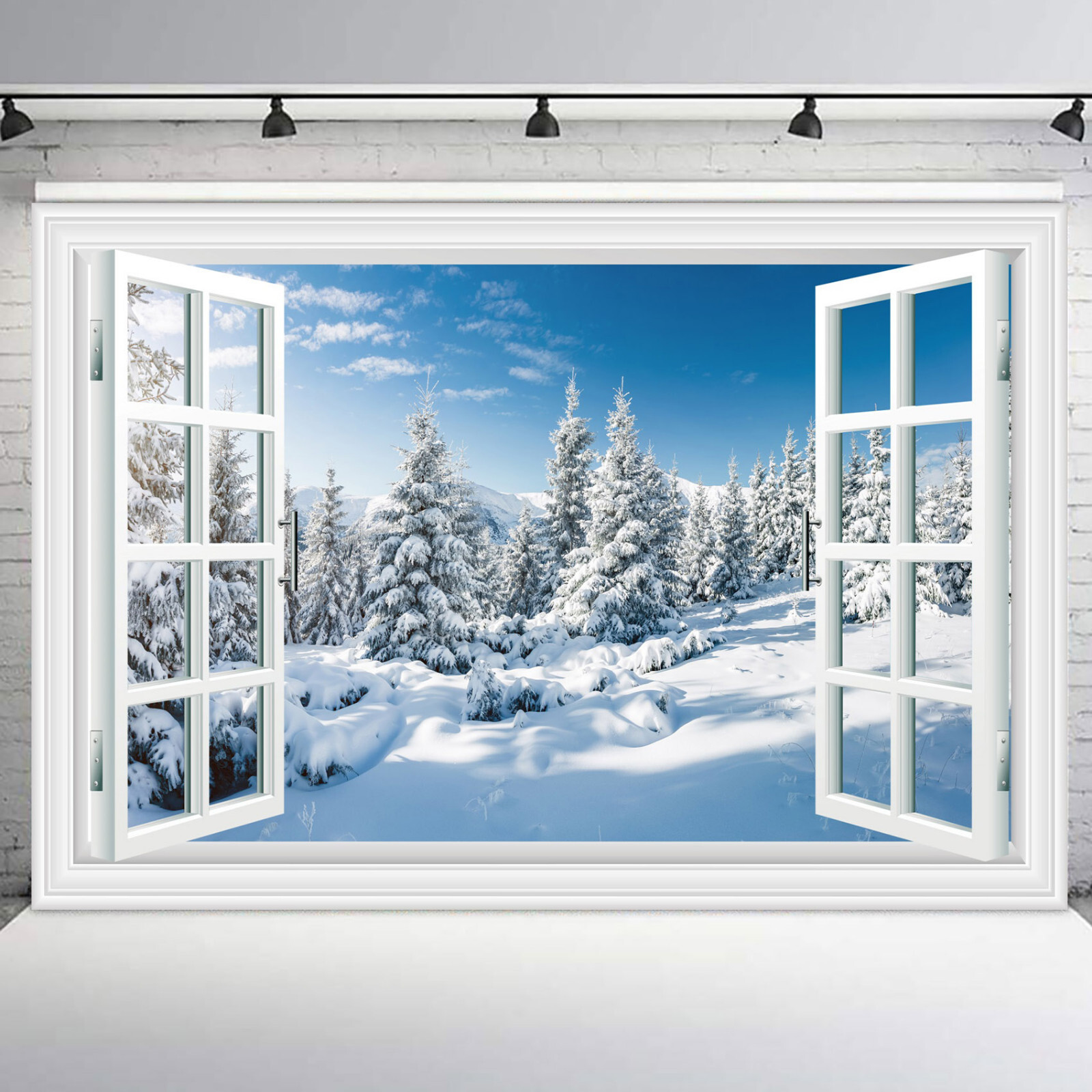 10x8ft Window Winter Forest Nature Landscape Vinyl Backdrop Photo Background
