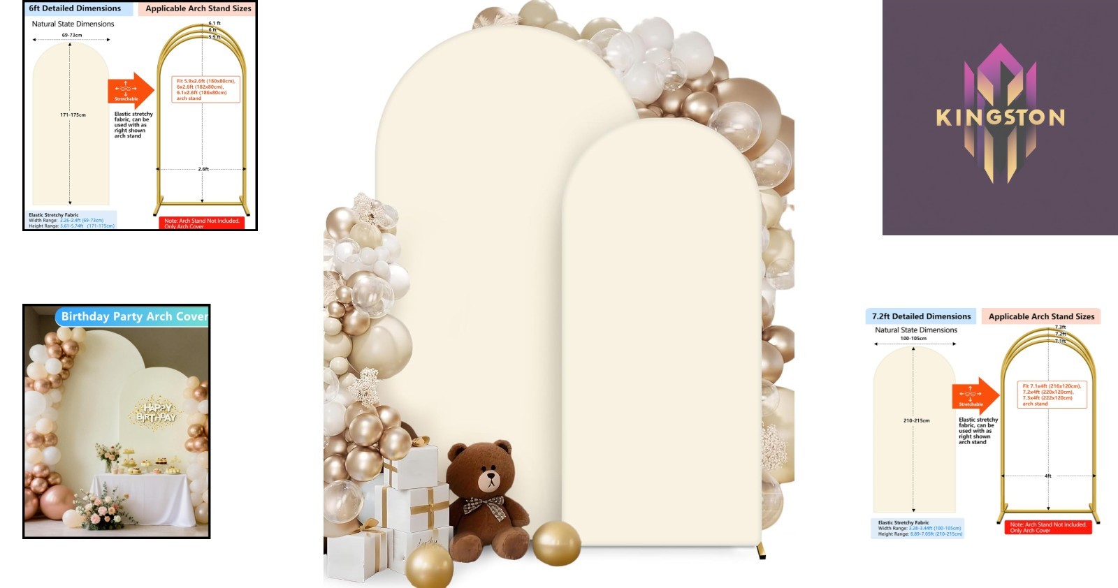Elegant Light Beige Spandex Arch Backdrop – 7.2 ft & 6 ft for Celebrations