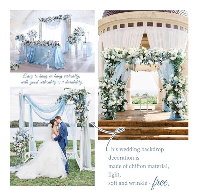 Wedding Arch Drapes Fabric 4 Panels 20Ft L x 28” Baby Blue Arch Chiffon Curtains