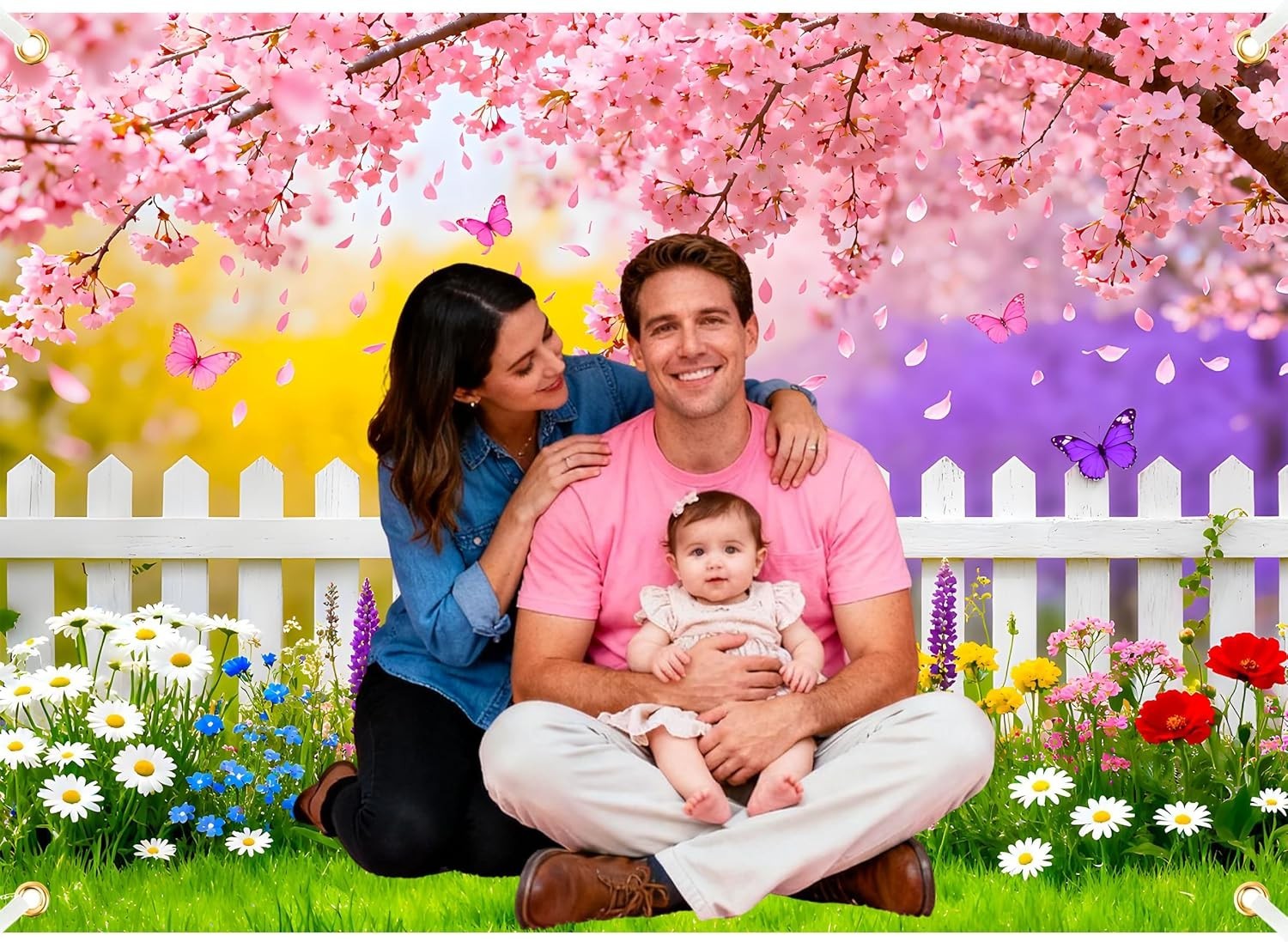 Spring Easter Backdrop 7X5Ft Pink Flowers Garden Backdrop Polyester Easter Backd