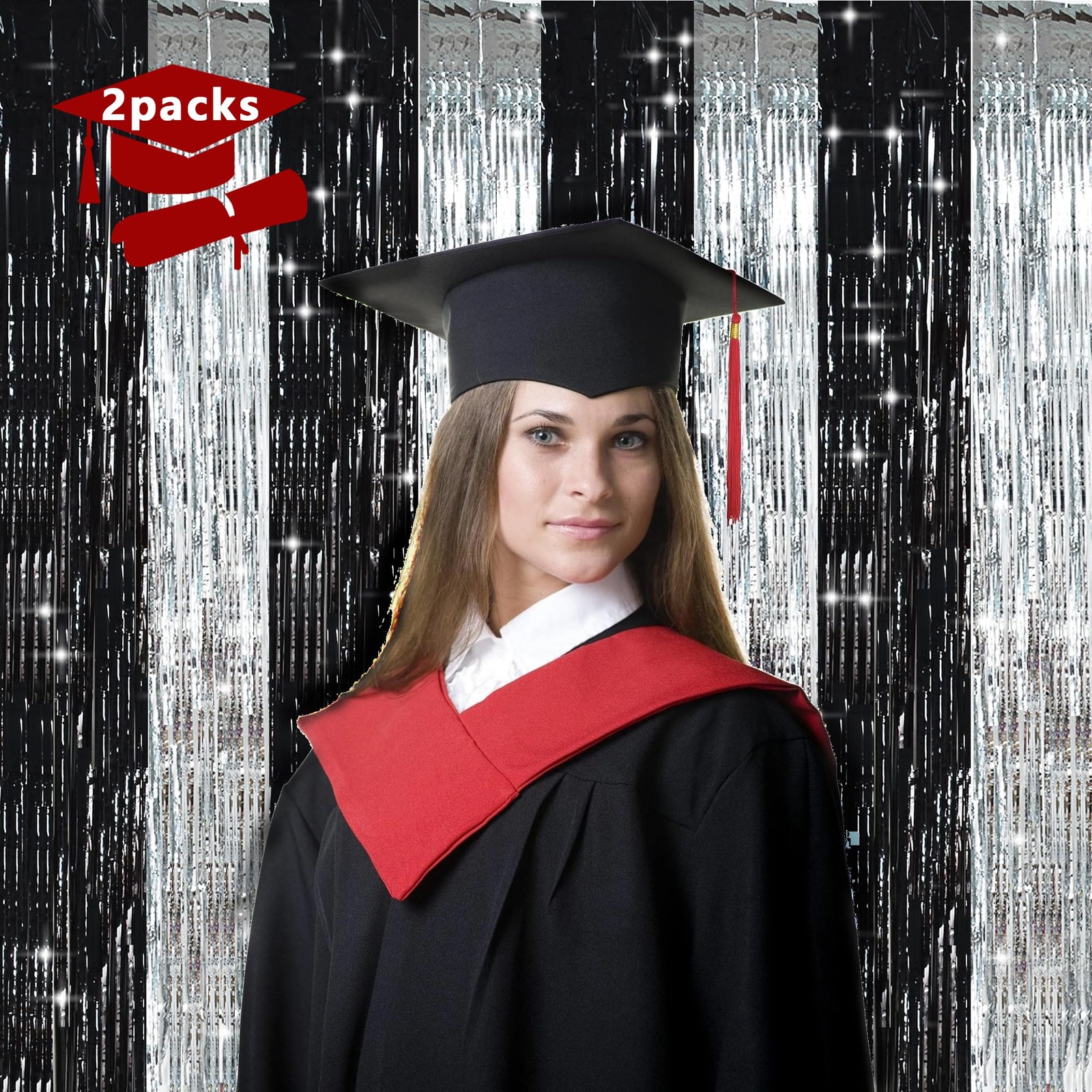 Silver Black Foil Fringe Curtain Metallic Door Streamers Photo Booth Backdrop