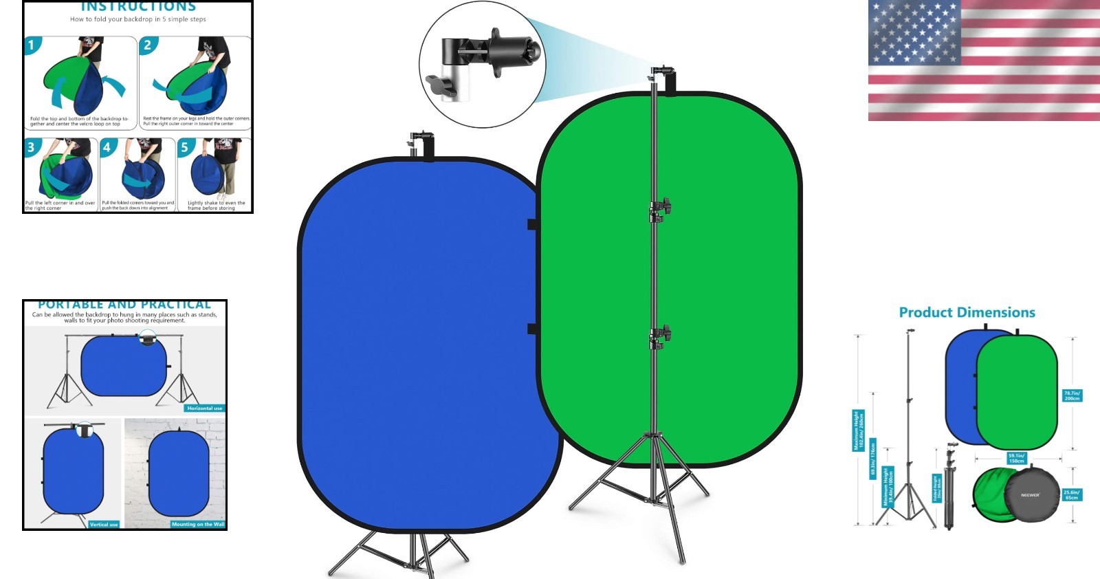 Versatile 5x7ft Green & Blue Reversible Backdrop – Ideal for Photography & Video