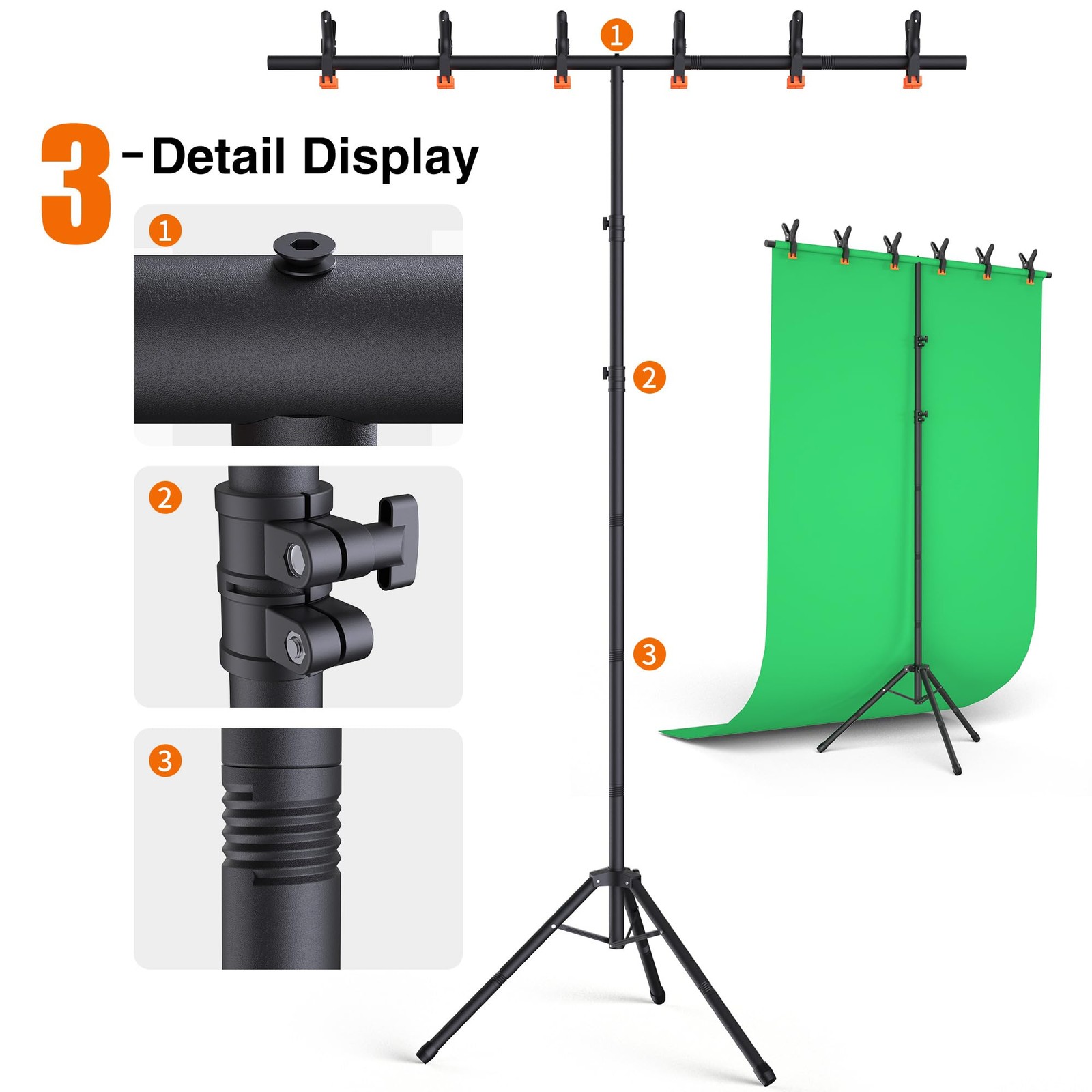 Portable T-Shape Backdrop Stand Support Kit 8×5.3ft, Adjustable Photo Green S…
