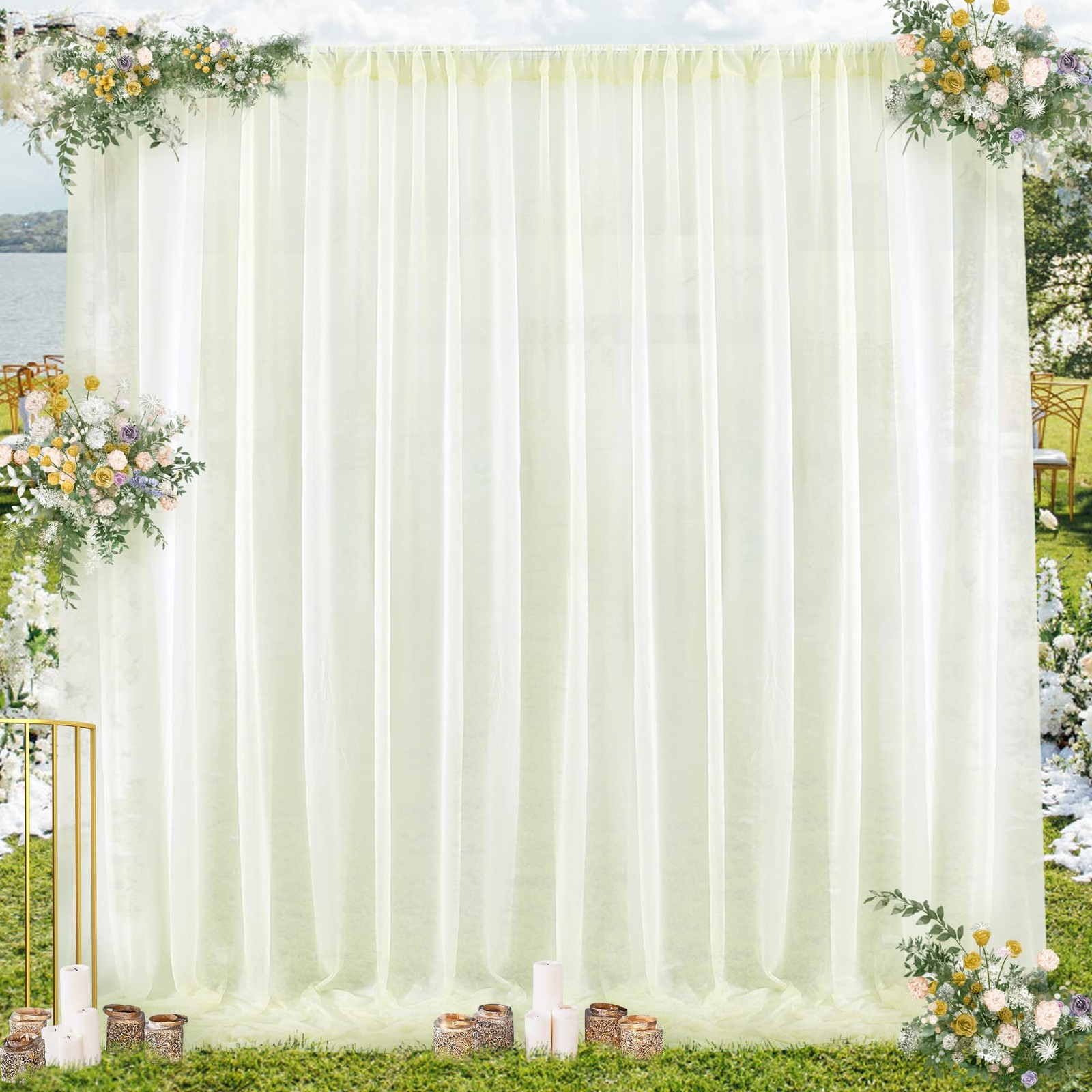 10x7ft Ivory Chiffon Backdrop Curtains WrinkleFree Photo Drapes Wedding 2 Panel