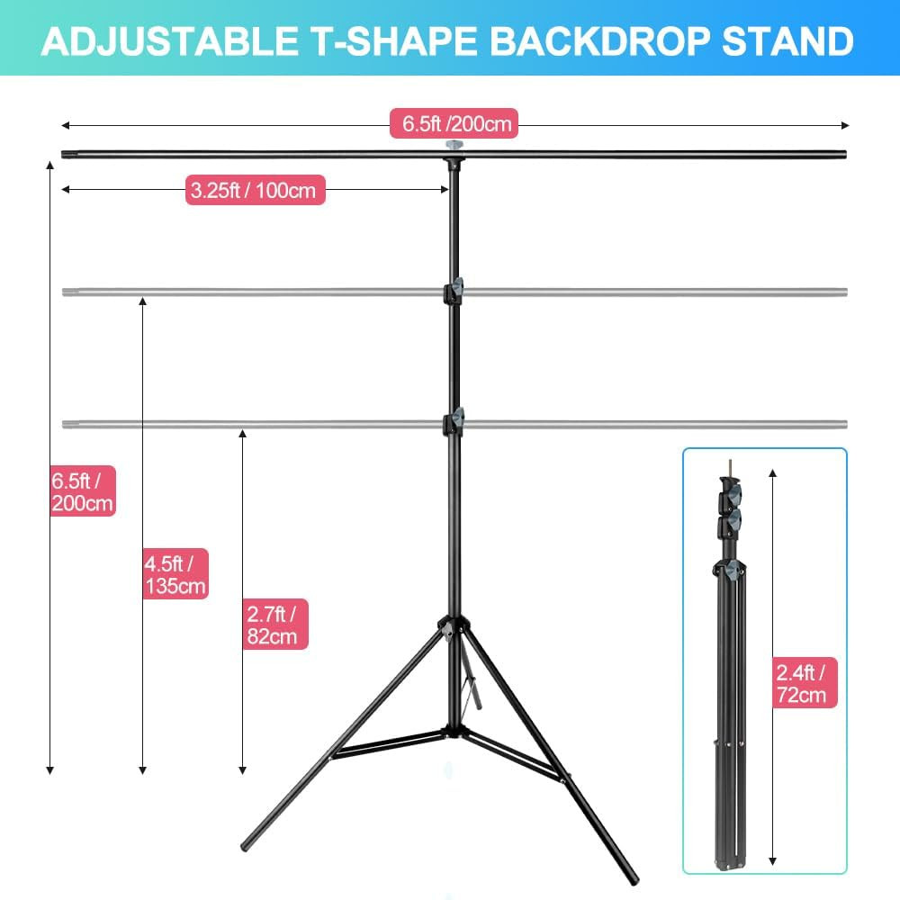 Portable Green Screen Backdrop with Stand Kit for Streaming – 6.5x10ft