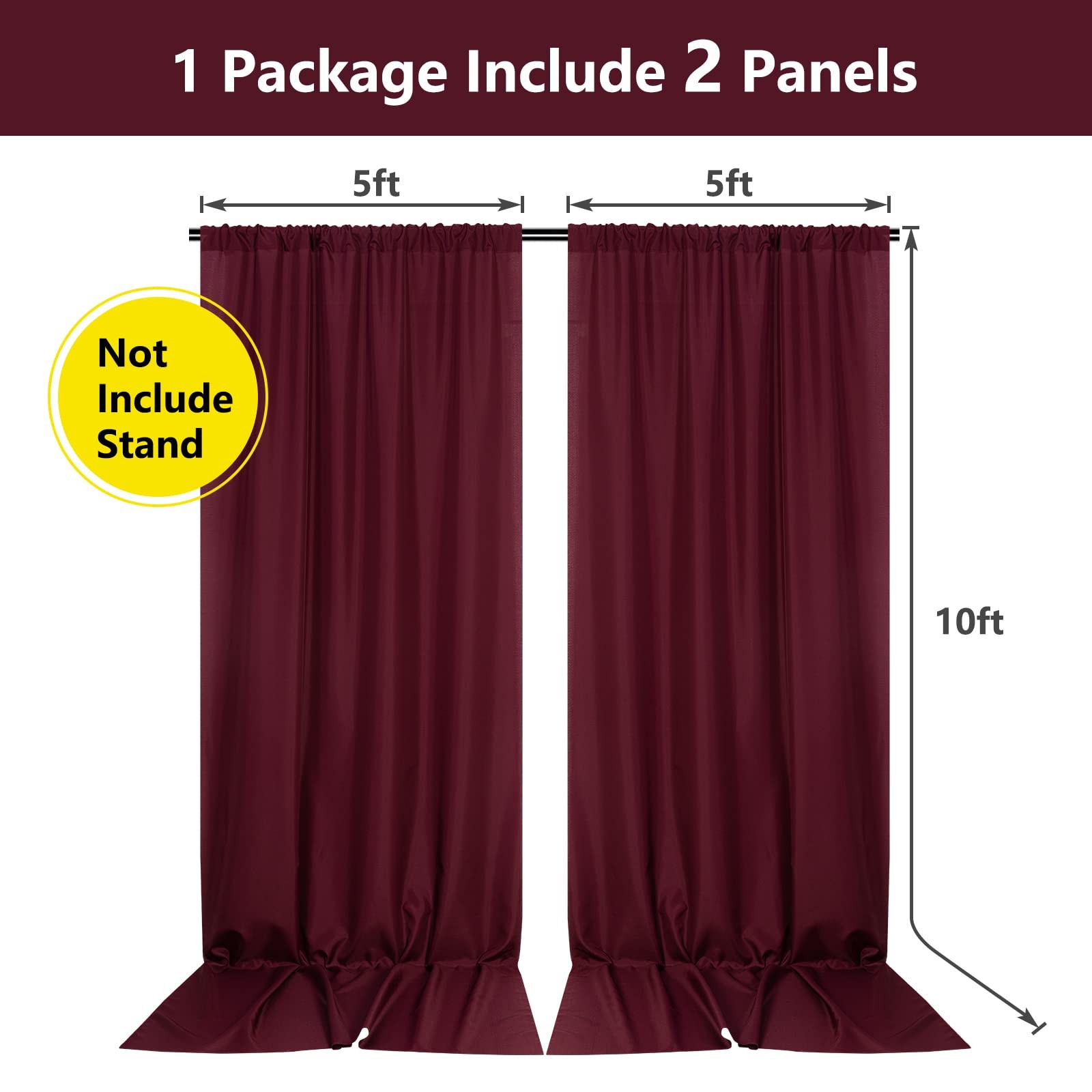 2 Panels 10ft x 10ft Burgundy Backdrop Curtains For Parties Weddings Stage
