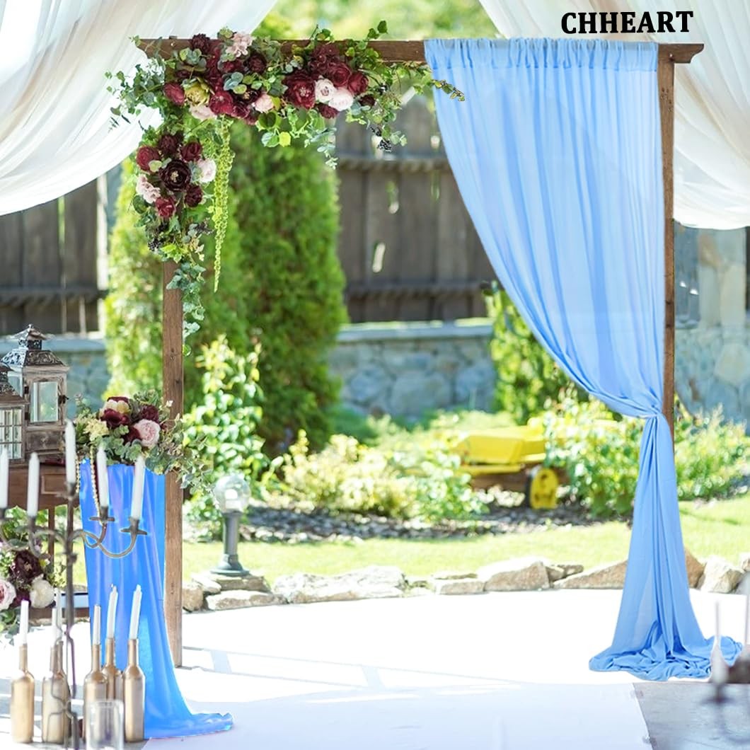 Light Blue Backdrop – 10×10 Ft Blue Chiffon Semi Sheer Curtains for Living Ro…