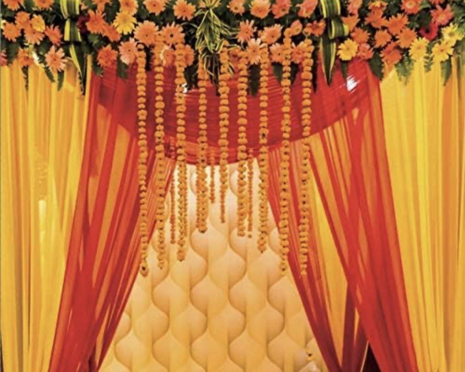 Vibrant Indian Floral Wedding Backdrop -7x6ft- Perfect for Celebrations.