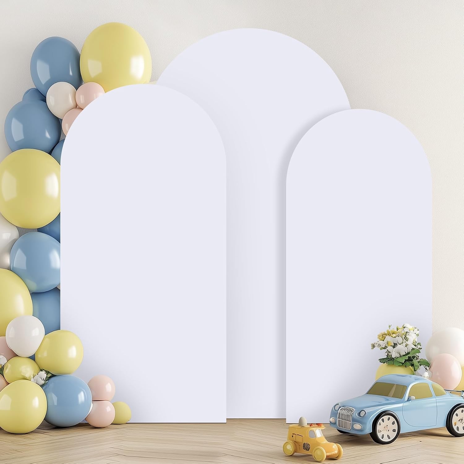 White Arch Backdrop Cover Set of 3 (6FT 5FT 4FT) Spandex 2-Sided Round Top Chiar