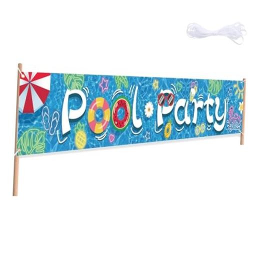 Colorful Birthday Backdrop Banner for Party, Large Photo Pool Party Blue