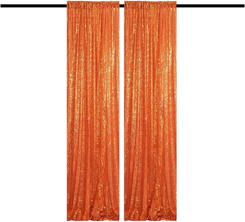Orange Sequin Backdrop Curtains 2x8ft 2 Panels Glitter Photo Backdrop