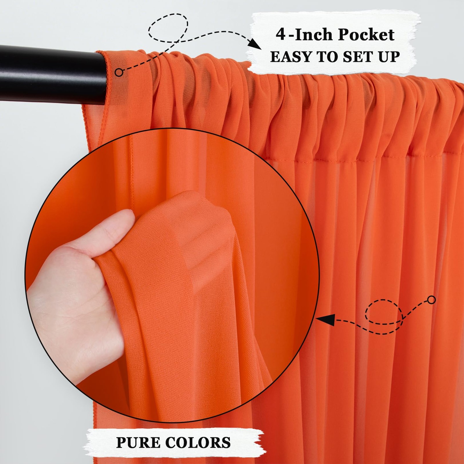 Orange Chiffon Backdrop Curtain Sheer Fabric Drapes Wedding 2 Panels 10FT