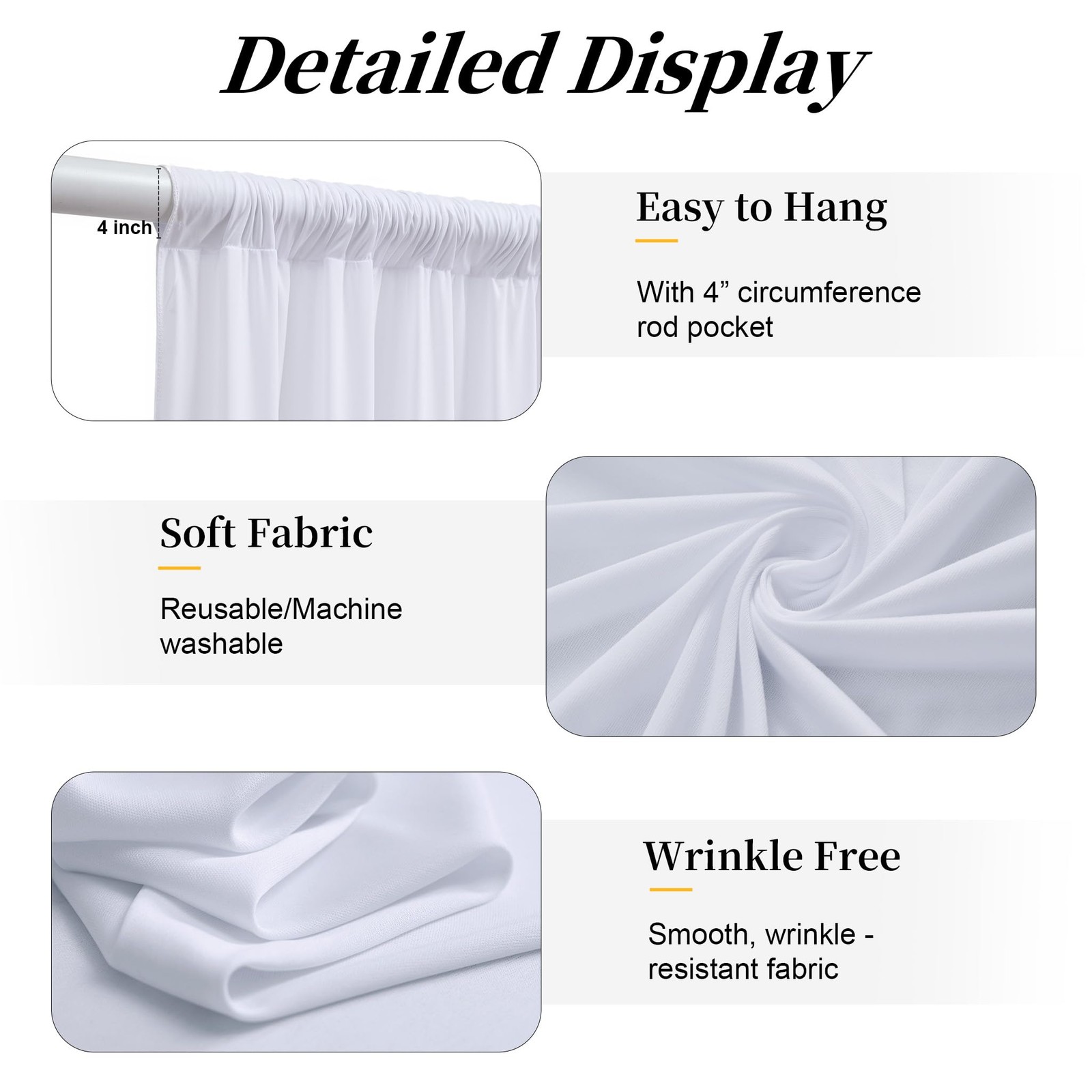 10×14 Ft White Backdrop Curtains 2 Panels Wrinkle Free Fabric Drapes