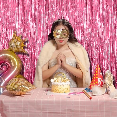 2 Pack Backdrop Party Decorations Tinsel 39.4″W x 78.7″L (Pack of 2) Pink