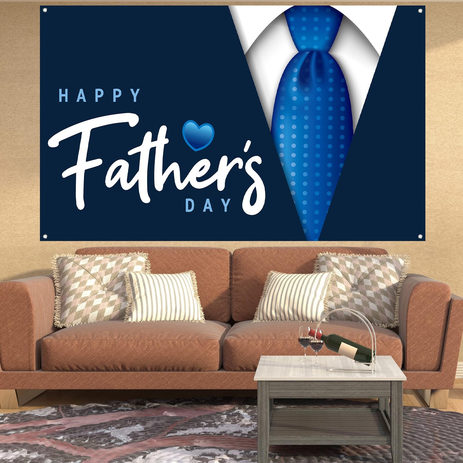 Happy Father’s Day Backdrop First Fathers Day Flag Banner Blue Necktie Super Dad
