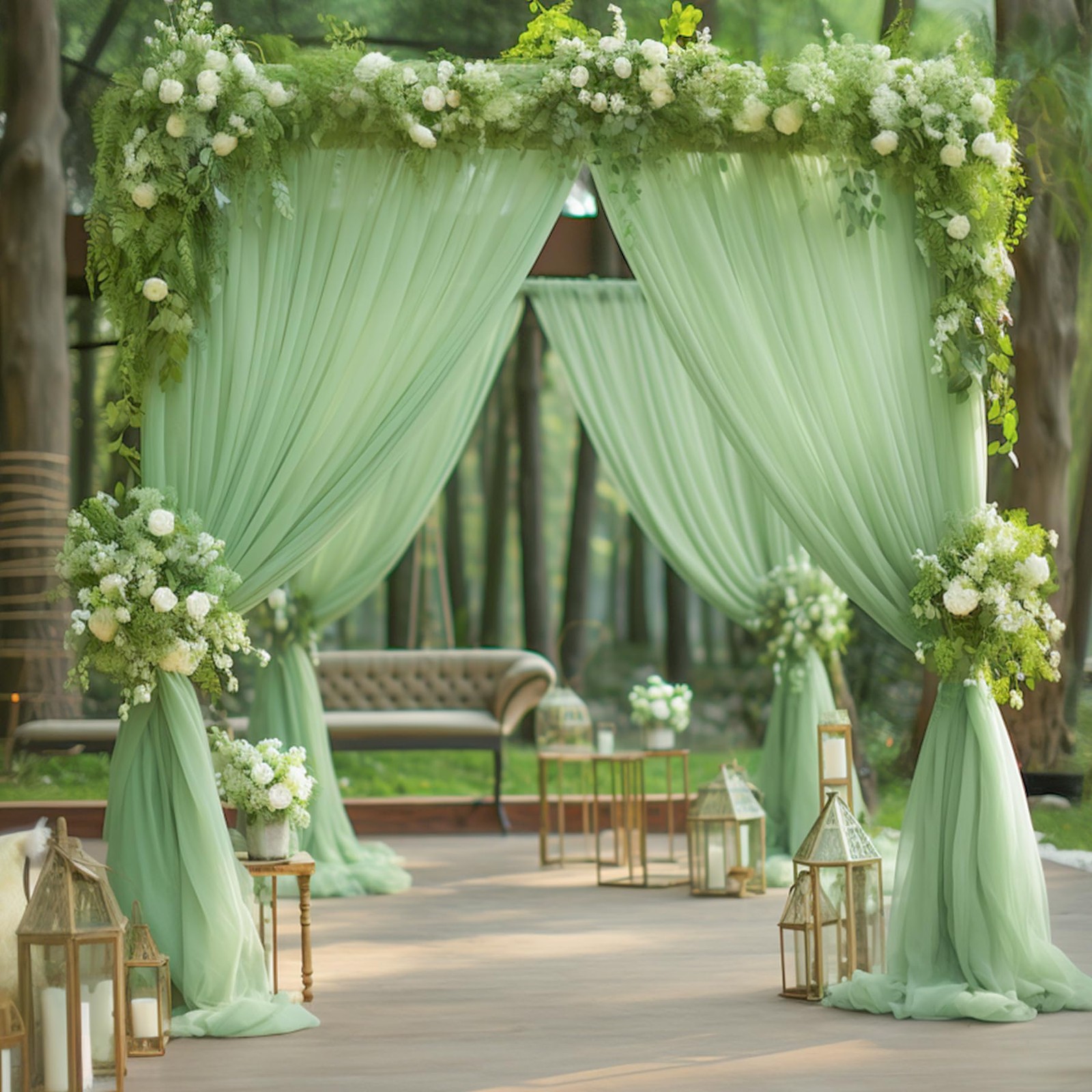 20×10 FT Green Tulle Backdrop Curtain Sheer Wedding Photo Background Set