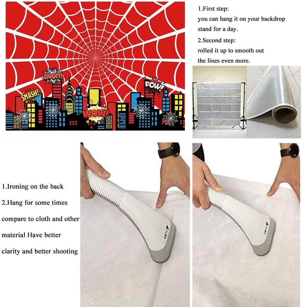 Red Spider Web Backdrop 7x5FT Cartoon City Super Heros 7x5FT: Bx23