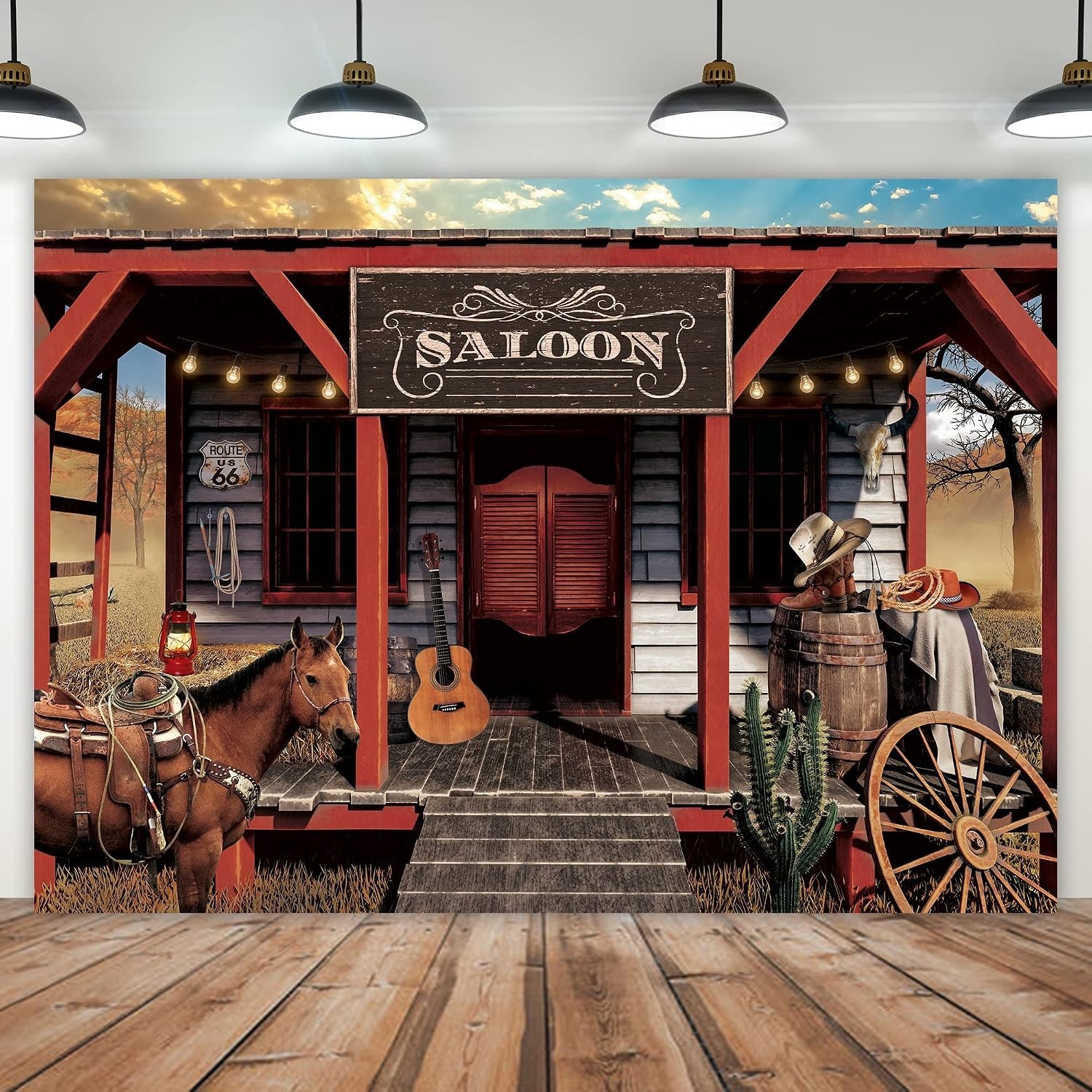 Unique 7x5ft Polyester Cowboy Saloon Backdrop – Ideal for Photography or Decor
