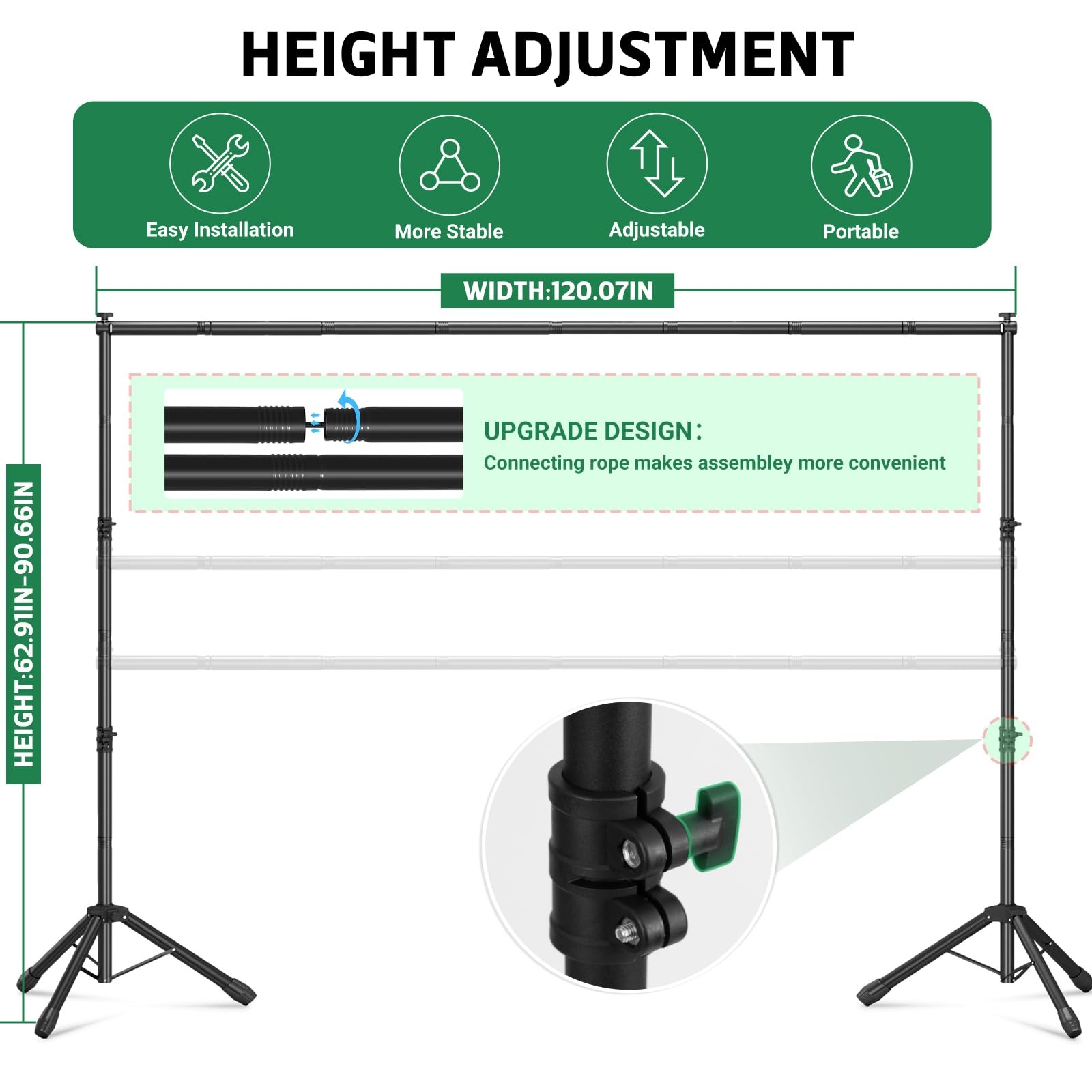 3-In-1 Adjustable Backdrop Stand 10×7.5 FT for Photography Studio with Carryi…
