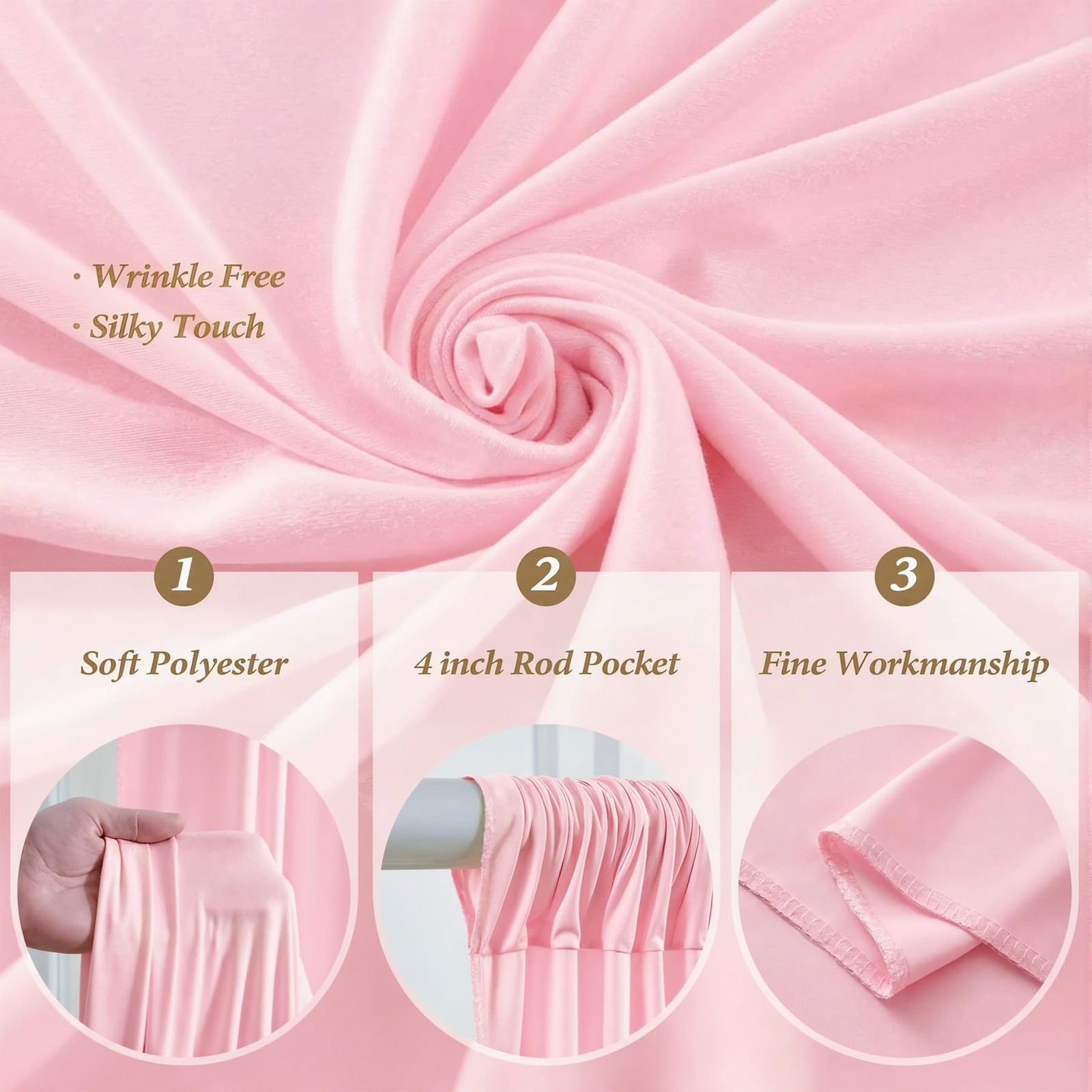 50ftx12ft Wrinkle Free Pink Backdrop Curtain, 5′(W) x 12′(H), 10 panels,