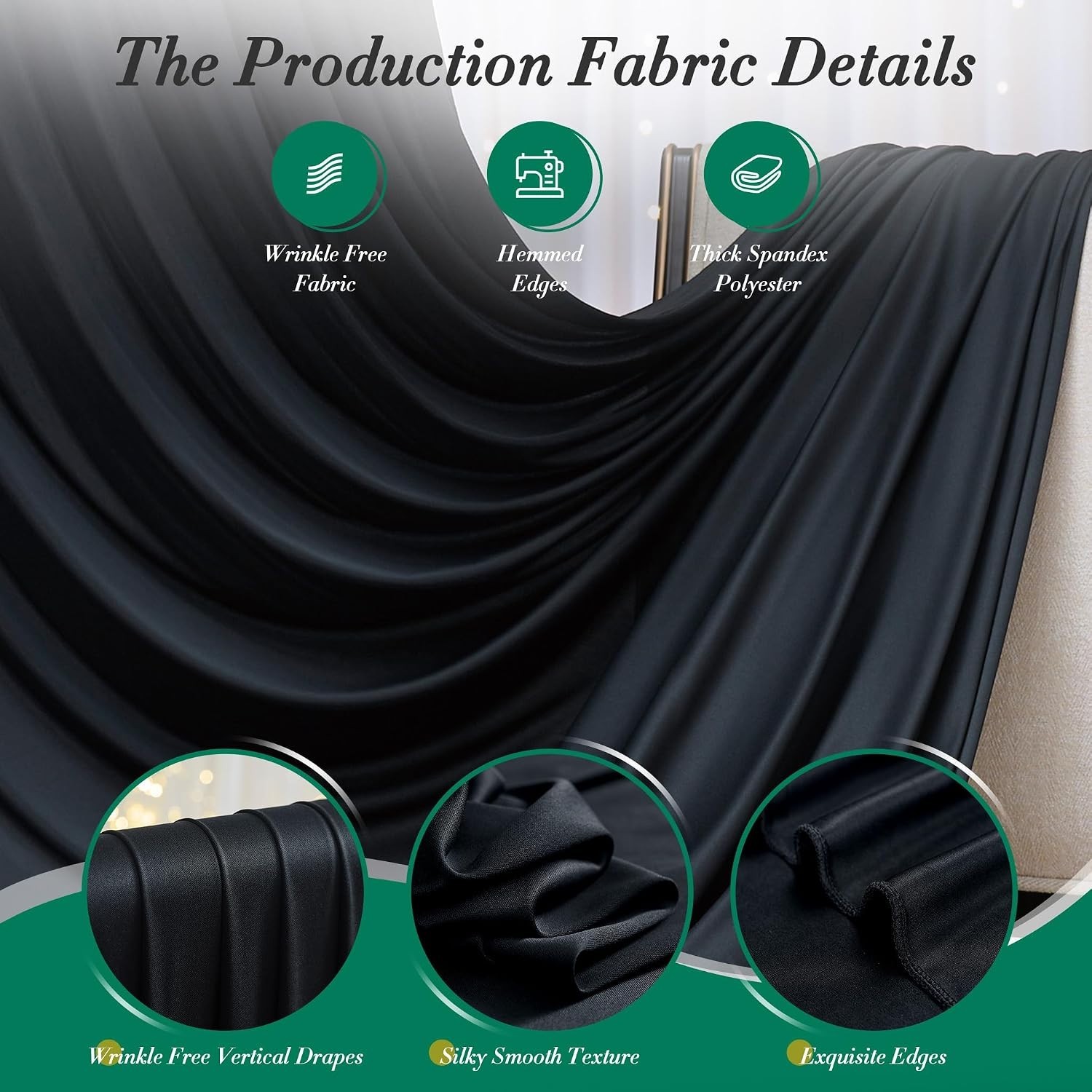 Elegant 10 ft x 8 ft Wrinkle-Free Black Backdrop Curtain – Perfect for Events
