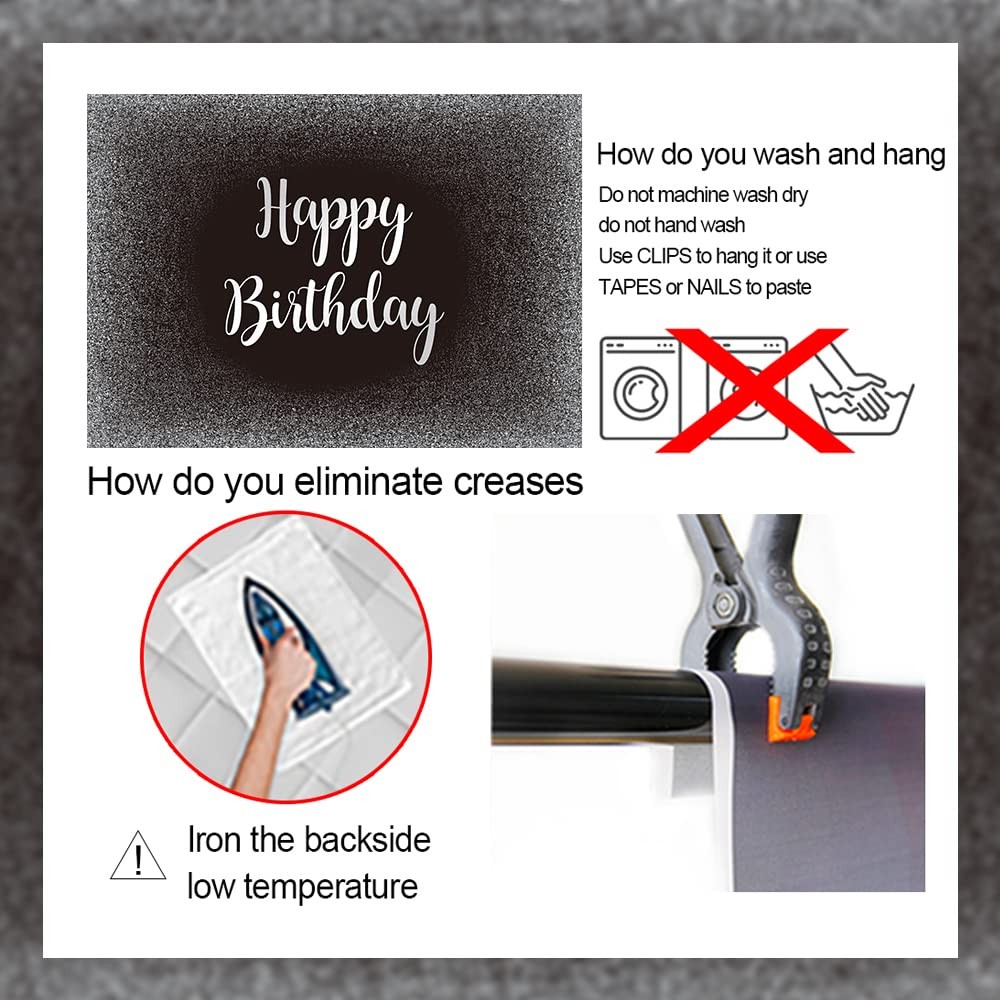1 Pack 7x5FT Black, Silver Happy Birthday Backdrop, Grey Glitter, Photography