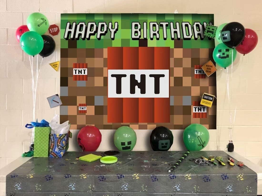 HUAYI 7x5ft TNT Pixel Backdrop for Birthday Game Themed Party Background Photo B