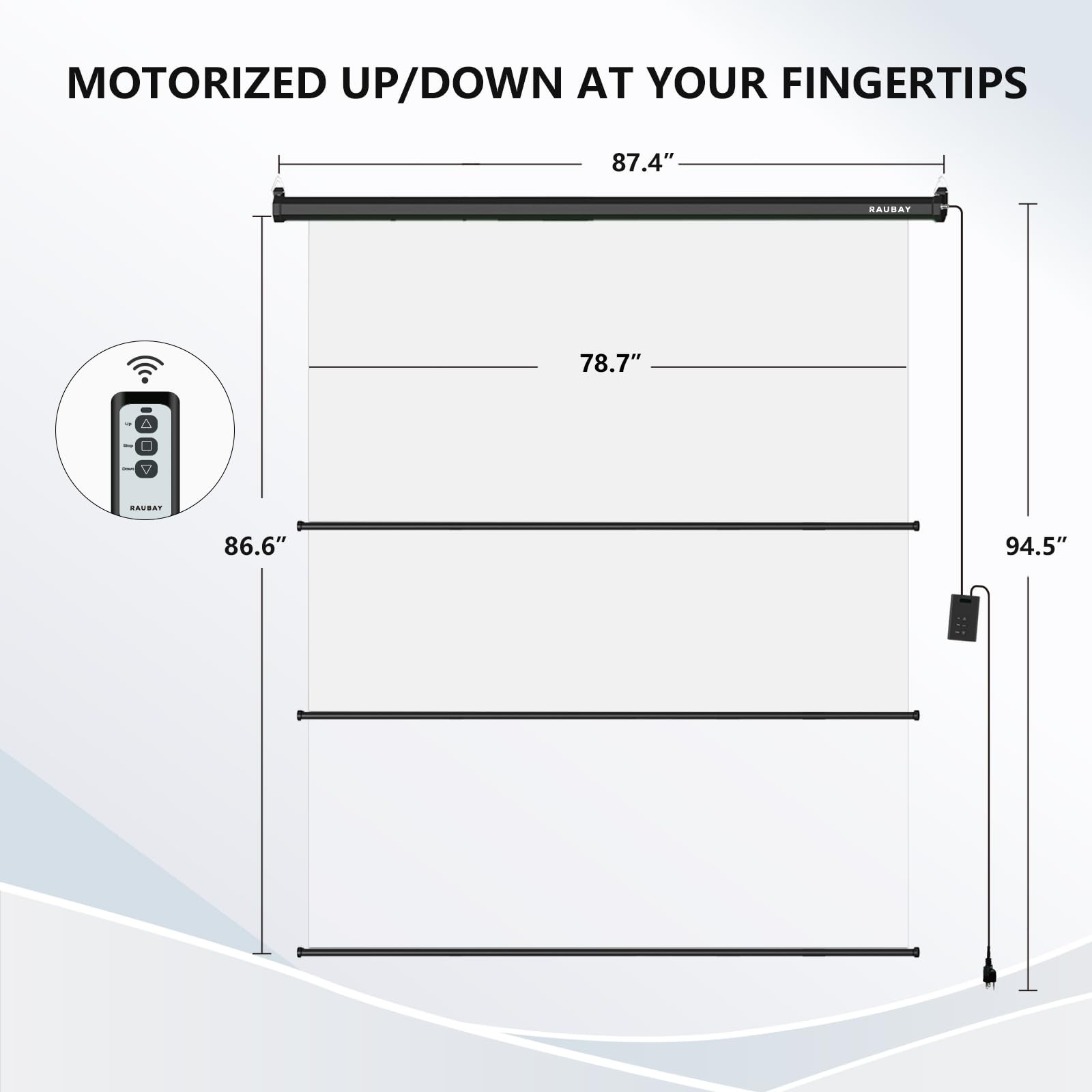 RAUBAY Motorized Pull Down White Screen Backdrop Wider(78.7 x 86.6in),