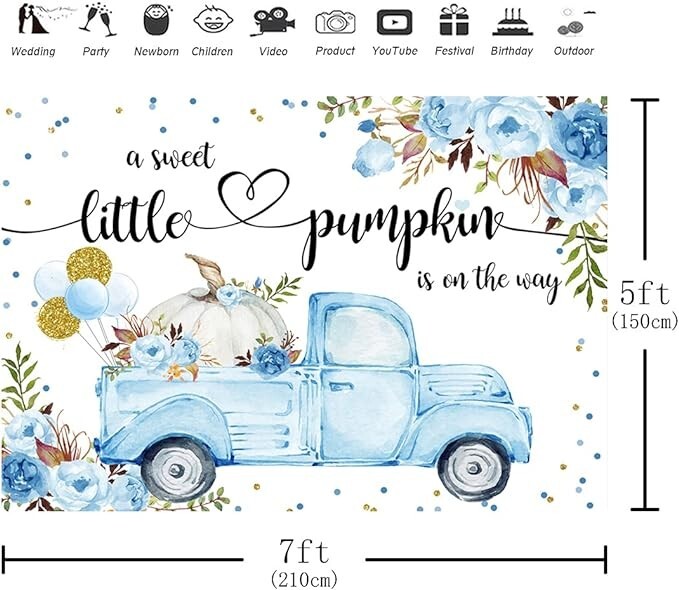 Aperturee Little Pumpkin Baby Shower Backdrop 7x5ft