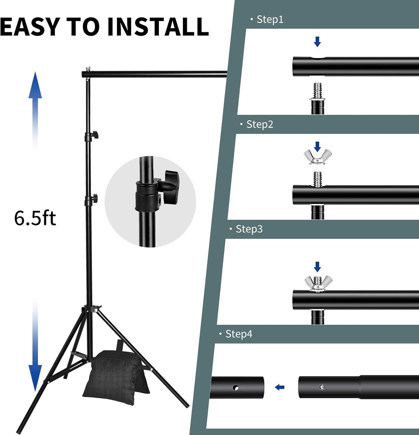 Backdrop Support Stand Kit 6.5×6.5ft Adjustable Photography Studio Photo Backgro