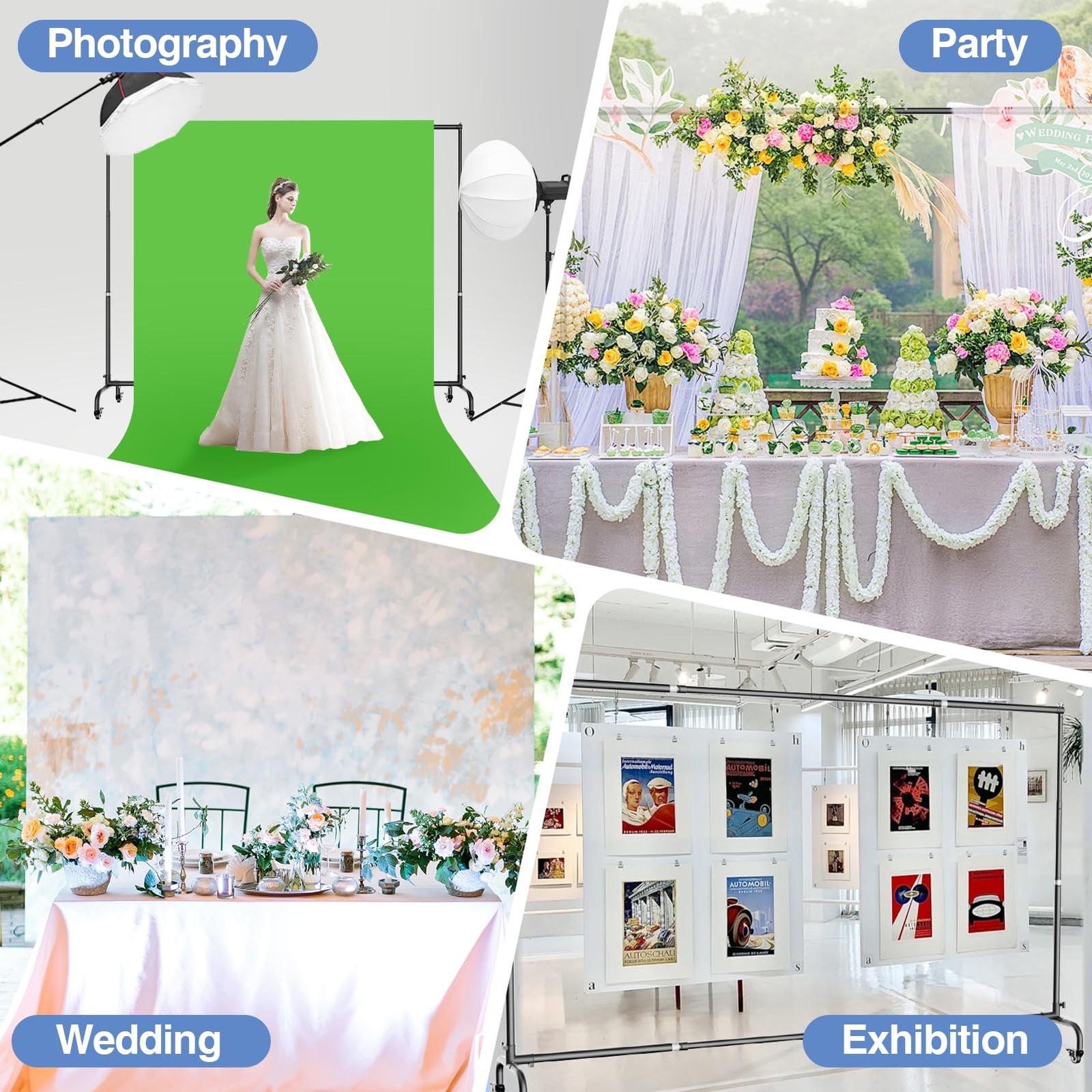 10×7.5ft Backdrop Stand with Wheels, Heavy Duty Back Drop Adjustable Photo Ba…