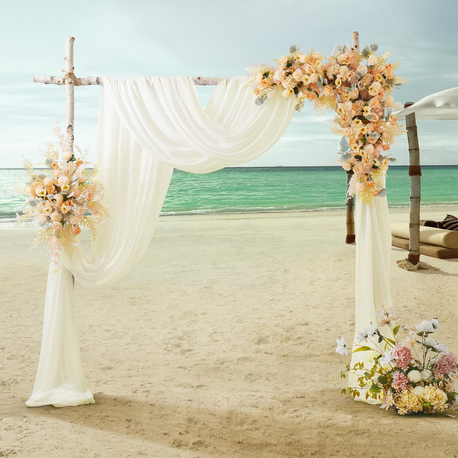 1 Panel 28 Inch x 19ft Ivory Chiffon Wedding Arch Draping Fabric Sheer Drape