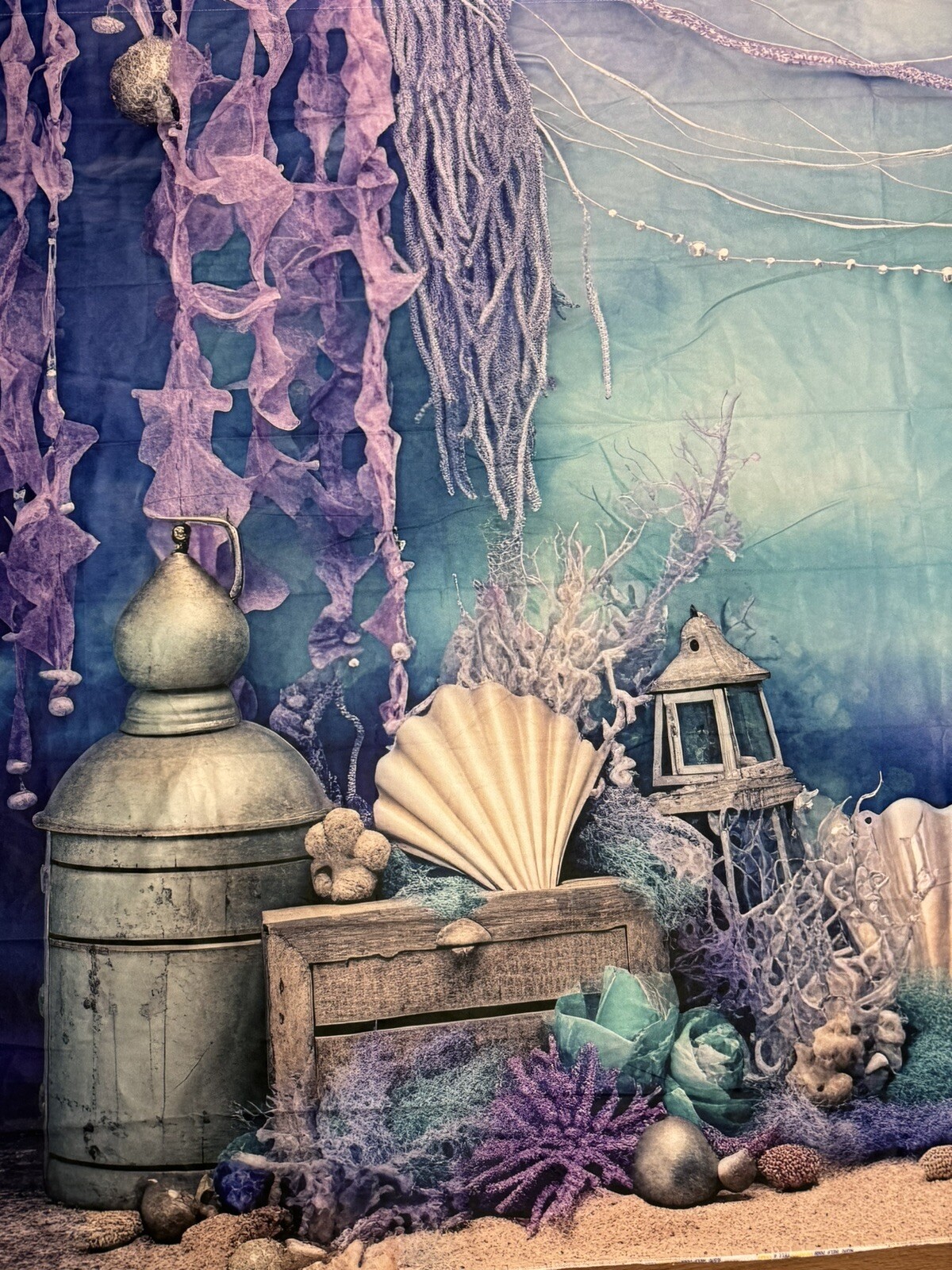 Under The Sea Purple Photography Back Drop Sea Shells Mermaid Theme 7 ft x 5 ft