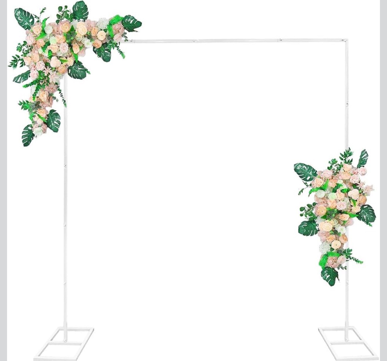 8.2FTx8.2FT White Adjustable Wedding Arch Backdrop Stand Square Tube Metal, NEW