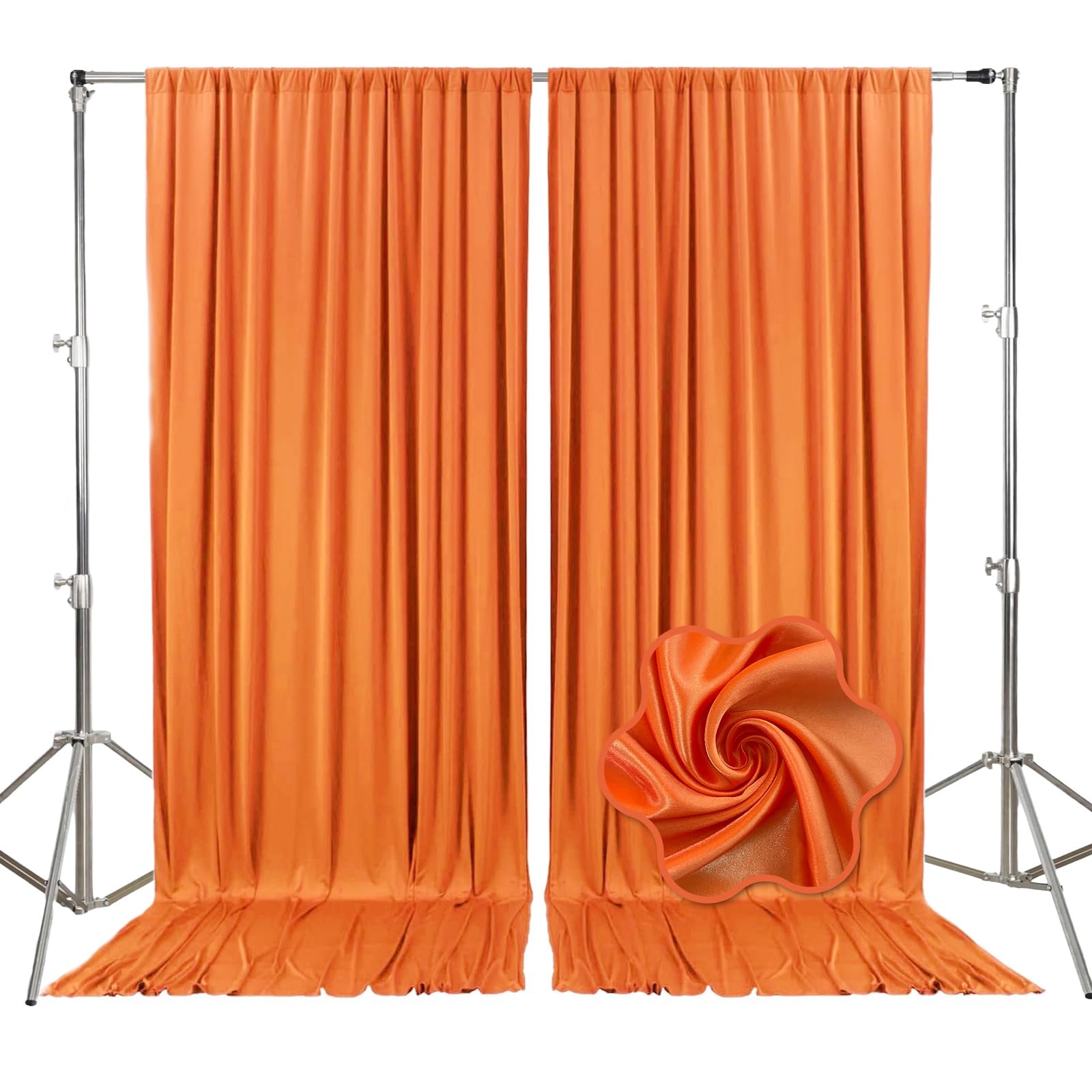 Orange Backdrop Curtains For Parties Satin Fabric Background 10x10ft 2 Panels