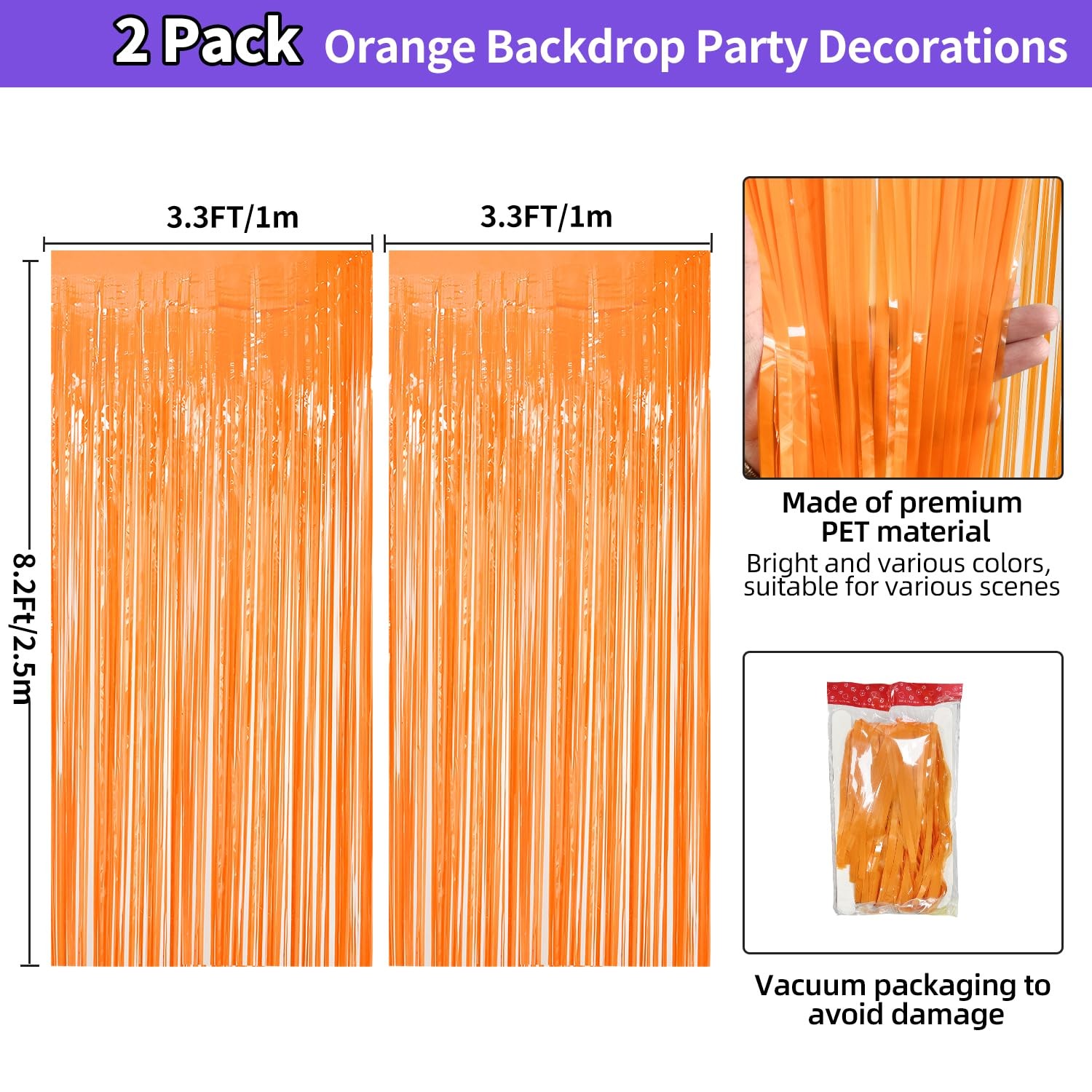 2 PCS Thanksgiving Orange Streamers Fringe Backdrop 3.3×8.2Ft Foil Curtains