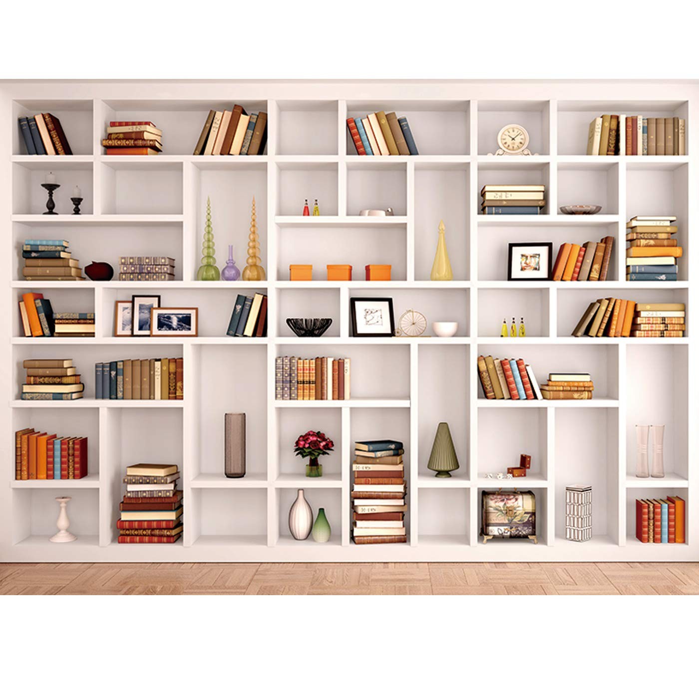 Maijoeyy 7x5ft White Bookshelf Backdrop Bookcase Backdrop for Office & Home O…