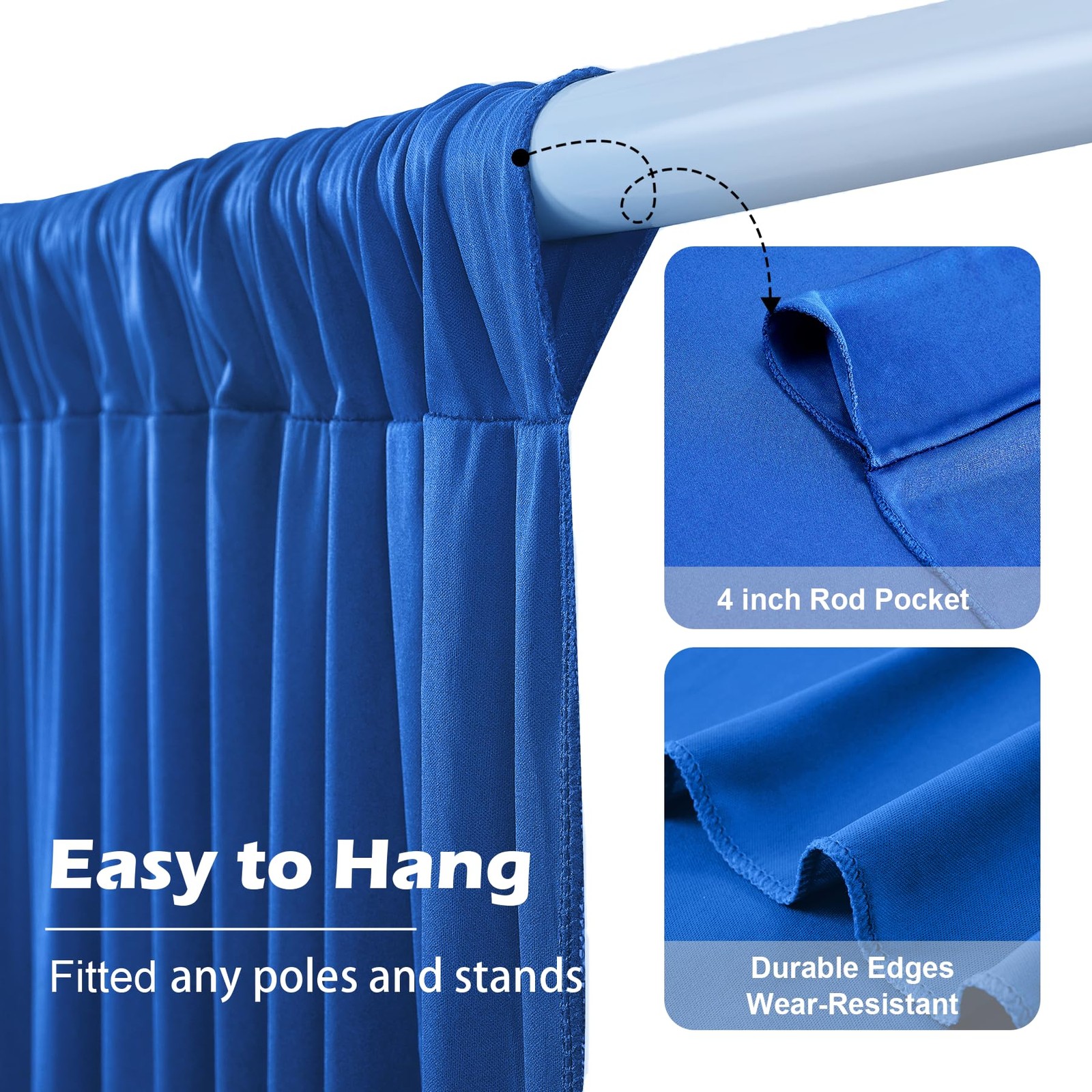 20ft×10ft Wrinkle Free Royal Blue Backdrop Curtain for Parties, 4 Panels 5×10…